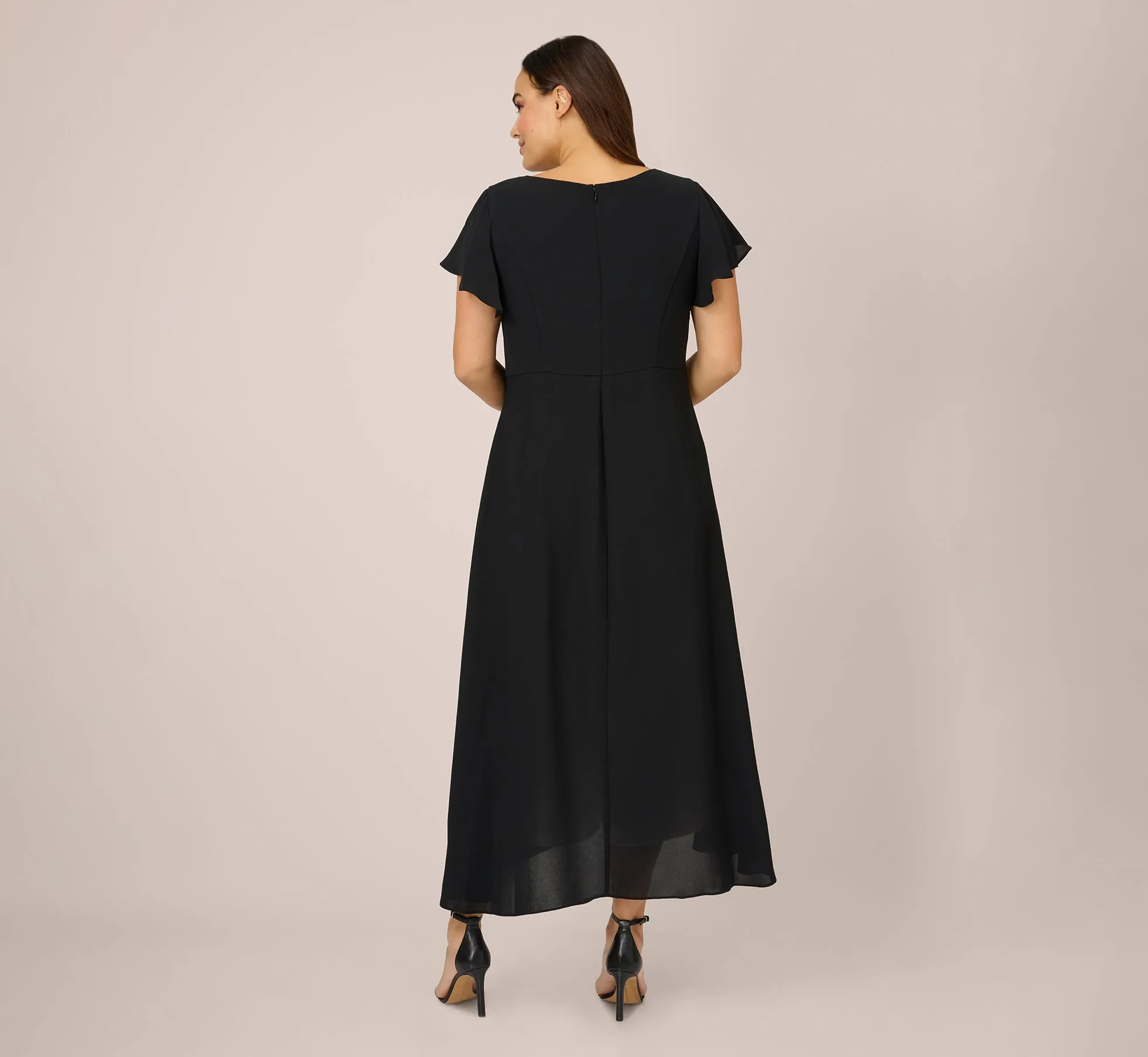 Plus Size Crepe Cropped Jumpsuit With Gauze Overlay In Black Ivory sold by Adrianna Papell product image thumbnail 4
