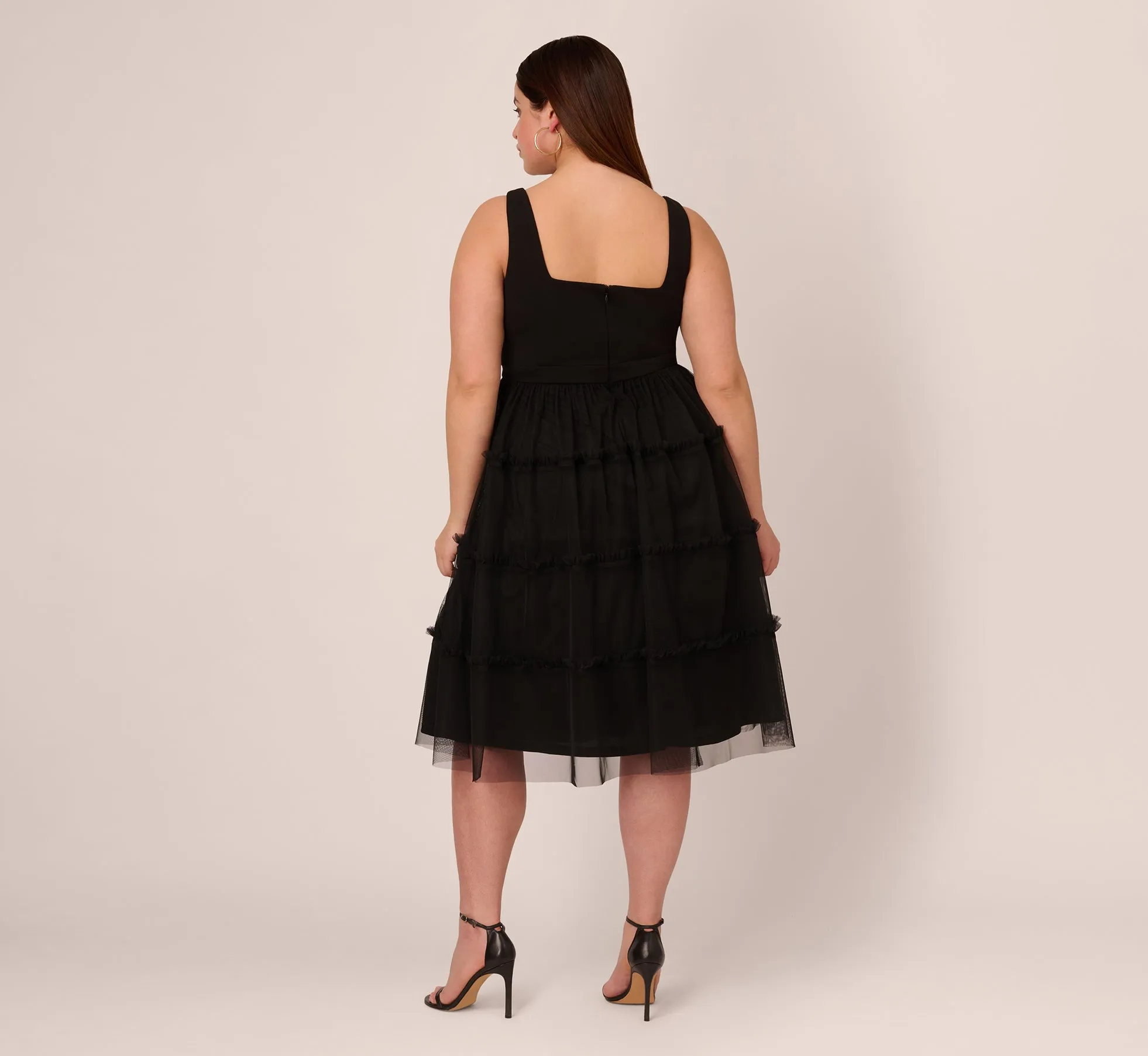 Plus Size Sleeveless Midi Dress With Square Neck And Tiered Skirt In Black sold by Adrianna Papell product image thumbnail 4