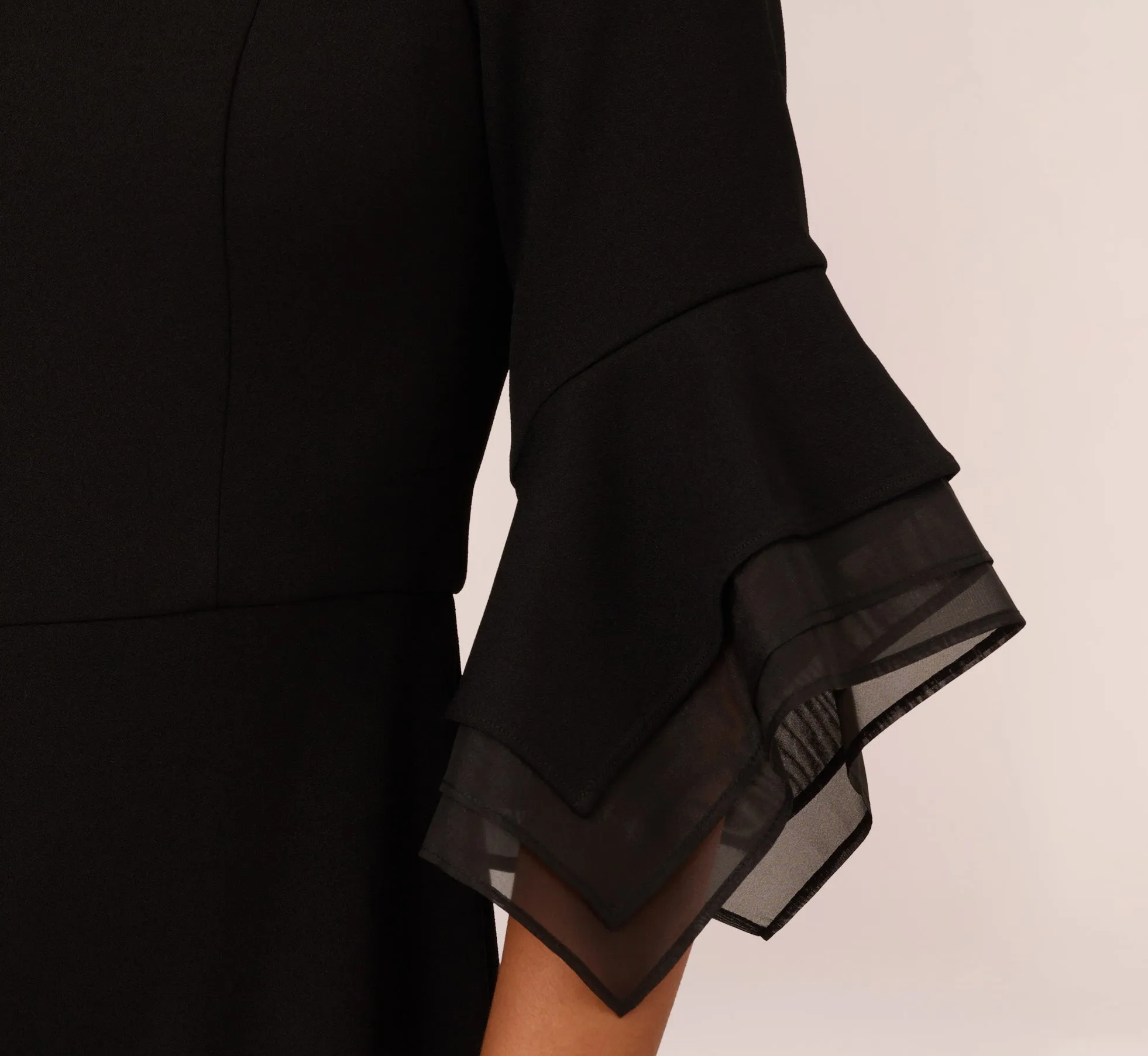 Off The Shoulder Crepe Jumpsuit With Organza Sleeves In Black sold by Adrianna Papell product image thumbnail 5