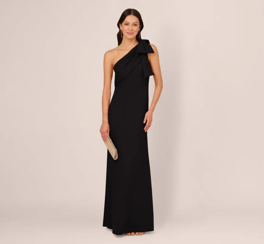 Stretch Crepe One Shoulder Mermaid Gown With Bow Accent In Black sold by Adrianna Papell