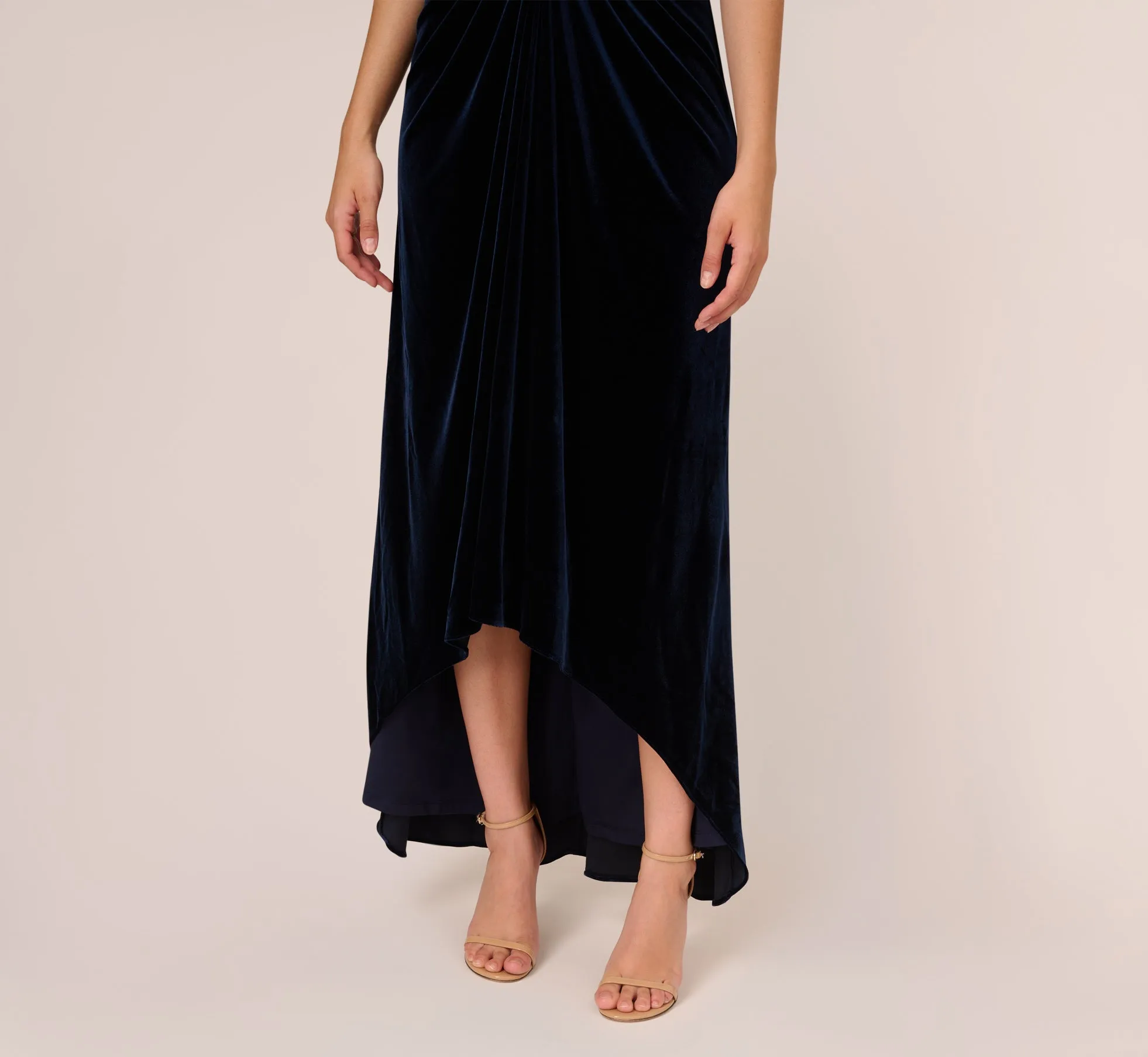 Shirred Velvet Gown With Elbow-Length Sleeves In Midnight sold by Adrianna Papell product image thumbnail 4