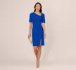 Short Sleeves Sheath Dress With Asymmetrical Neckline In Violet Cobalt sold by Adrianna Papell