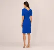 Short Sleeves Sheath Dress With Asymmetrical Neckline In Violet Cobalt sold by Adrianna Papell