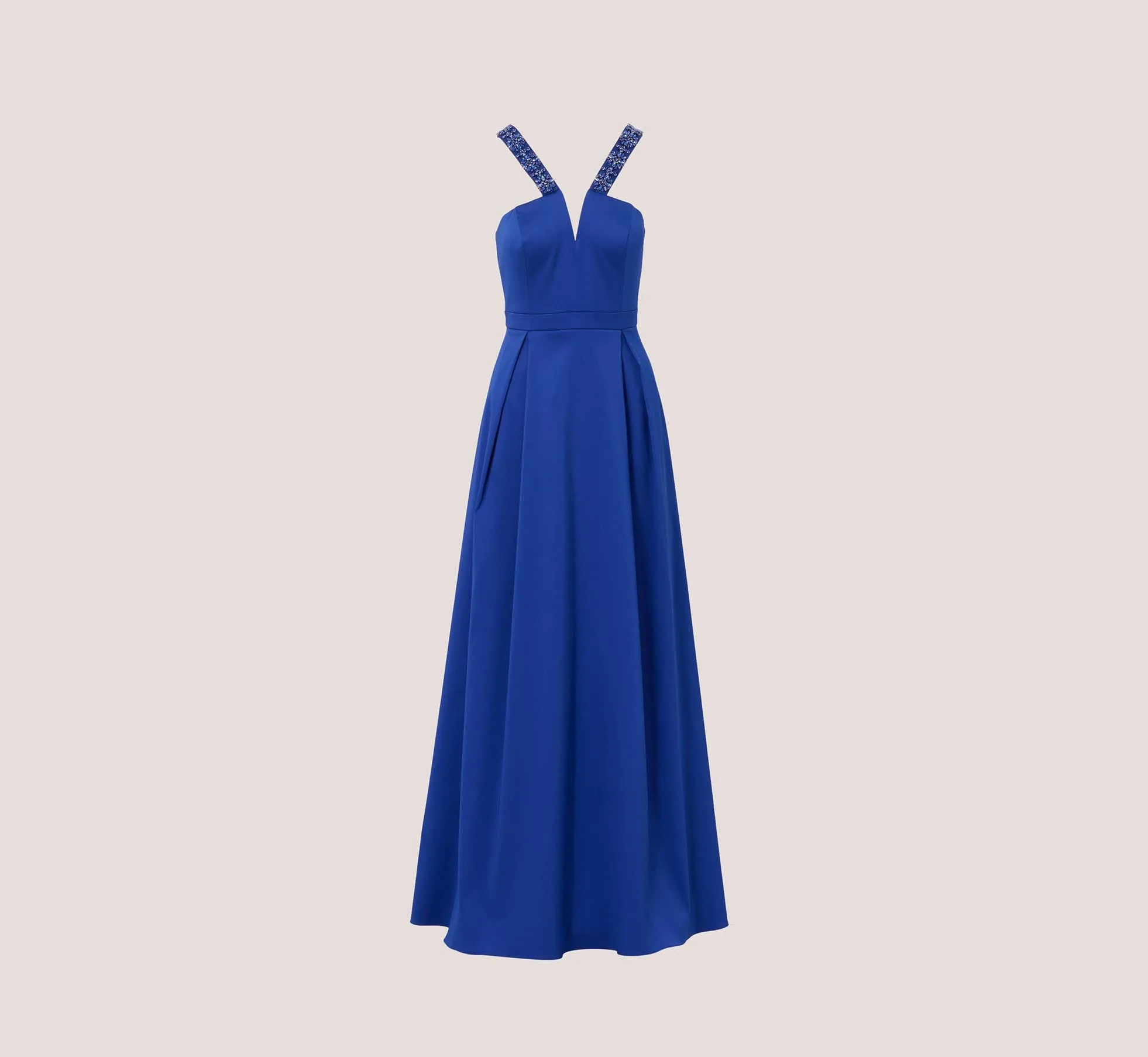 V-Neck Mikado Gown With Jewel Beaded Straps In Royal Sapphire sold by Adrianna Papell product image thumbnail 5