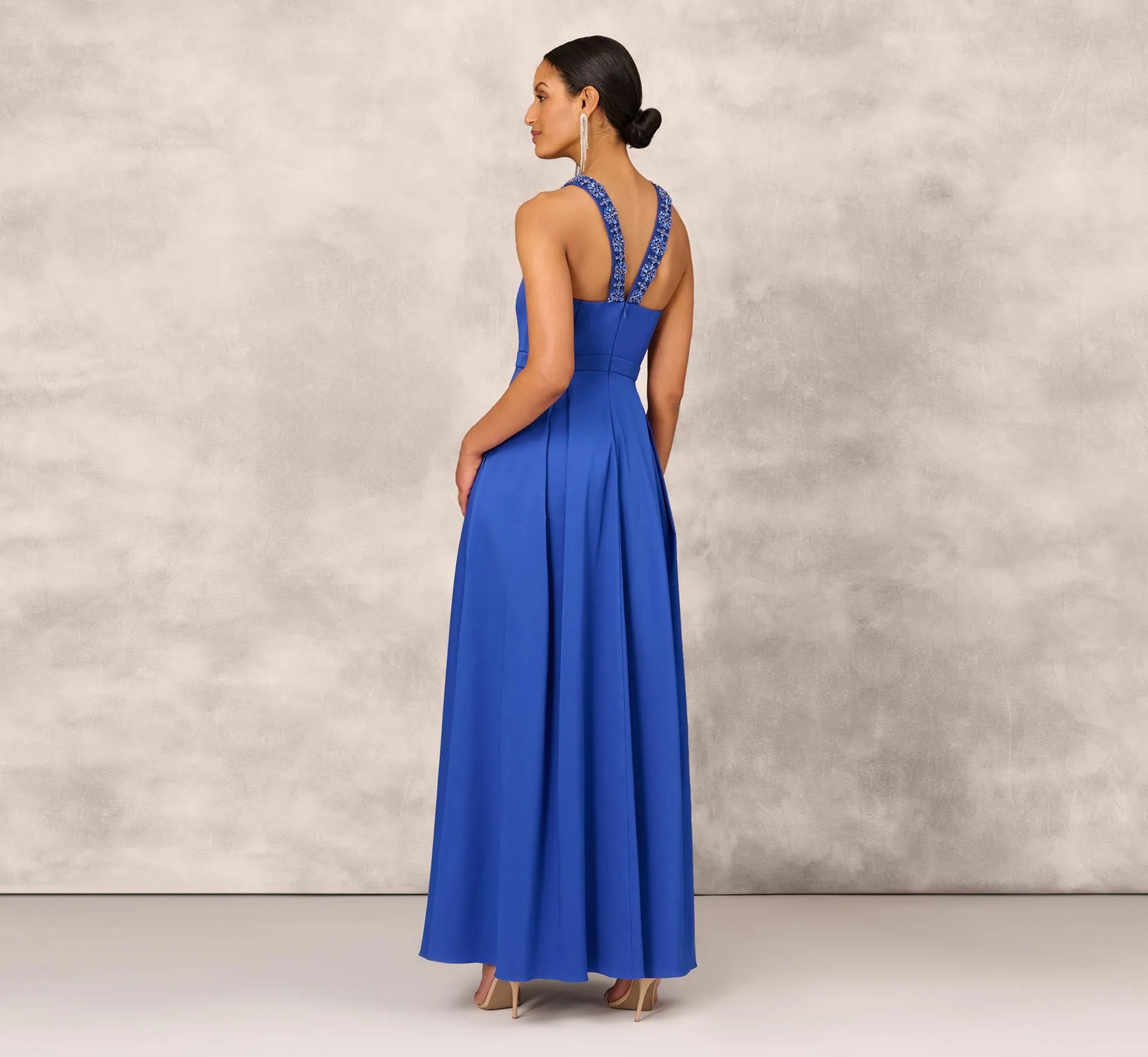 V-Neck Mikado Gown With Jewel Beaded Straps In Royal Sapphire sold by Adrianna Papell product image thumbnail 3
