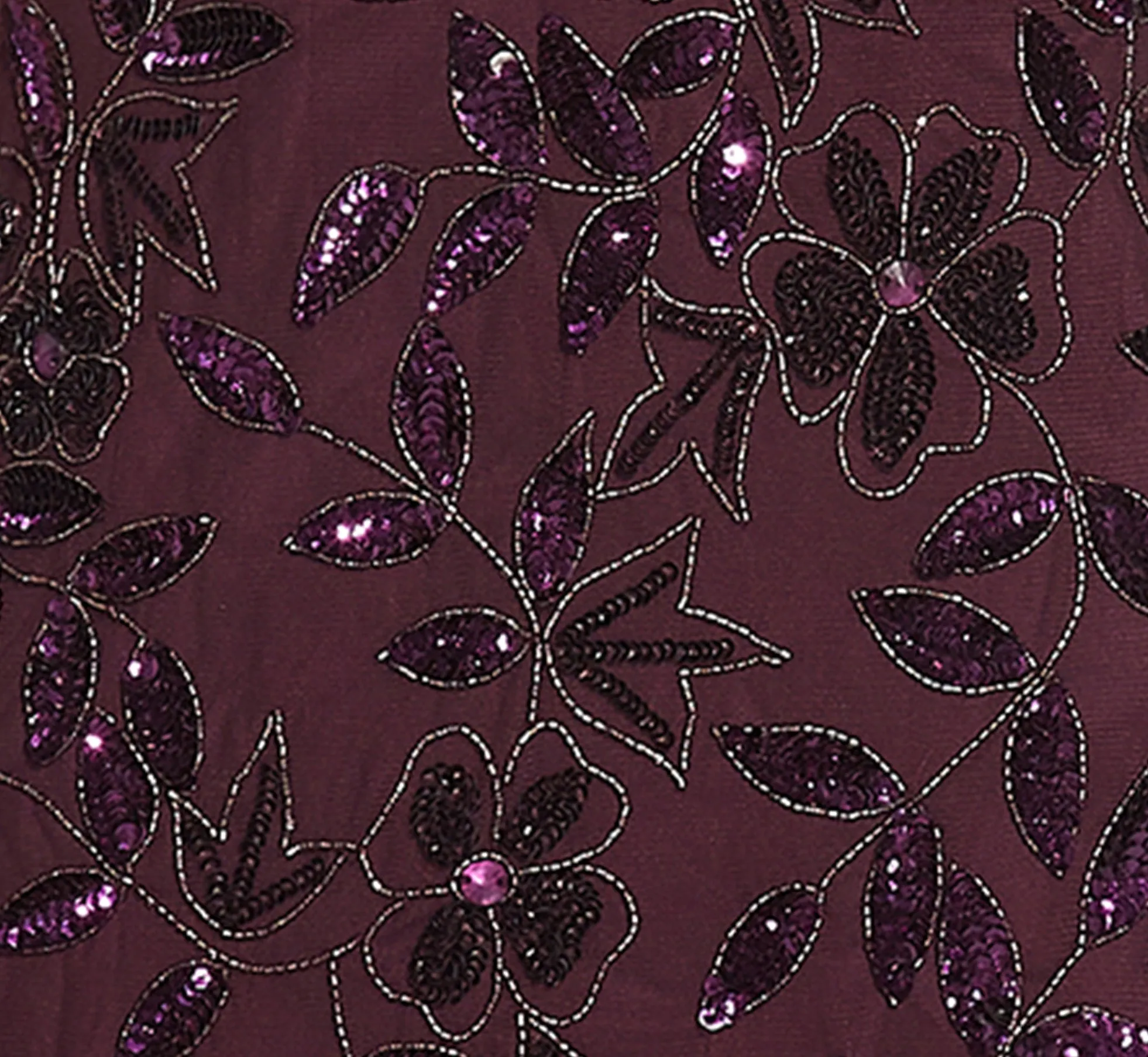 Plus Size Hand Beaded Short Sleeve Floral Godet Gown In Night Plum sold by Adrianna Papell product image thumbnail 4
