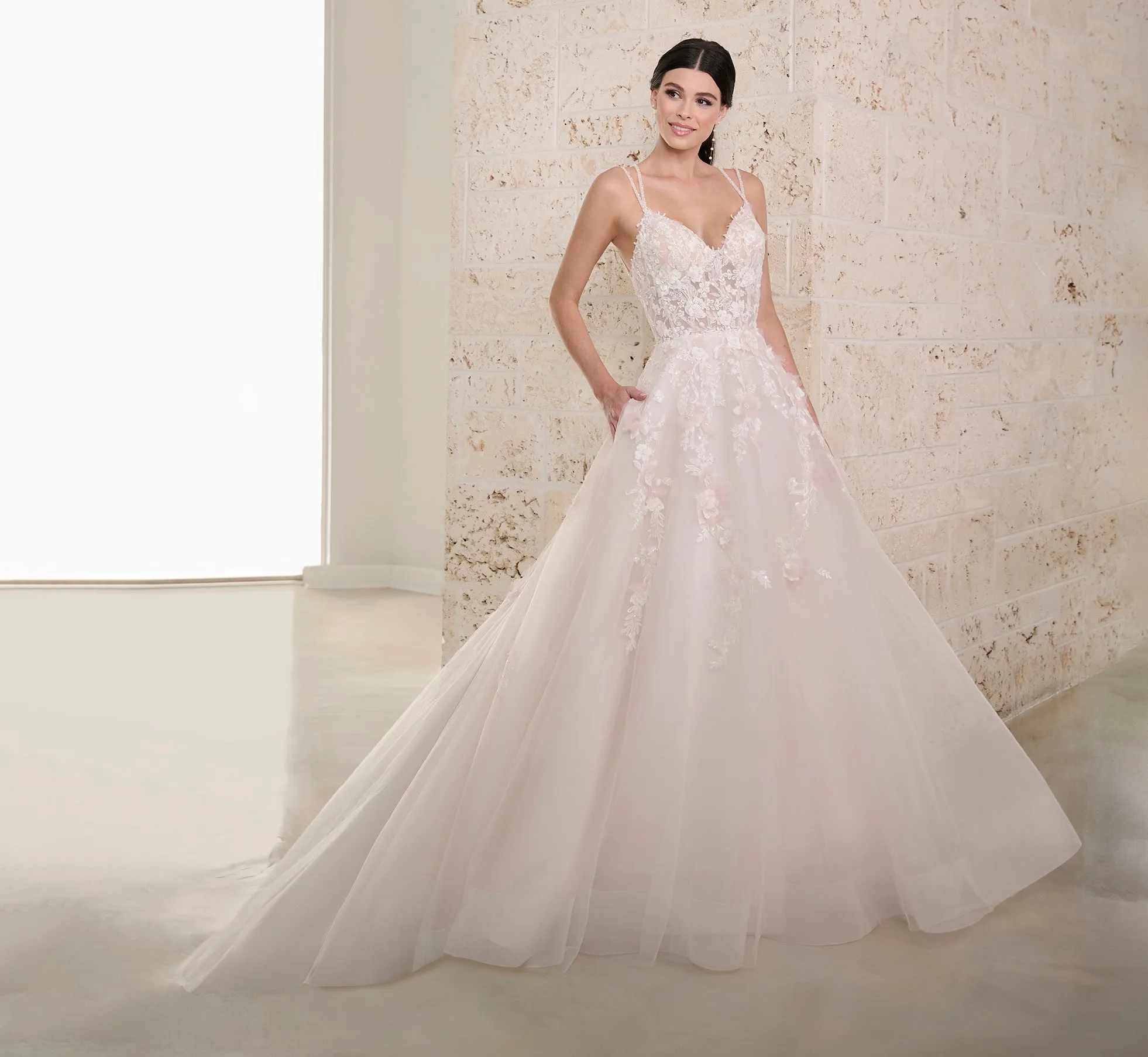 Tulle And Lace A-Line Gown In Ivory Blush sold by Adrianna Papell
