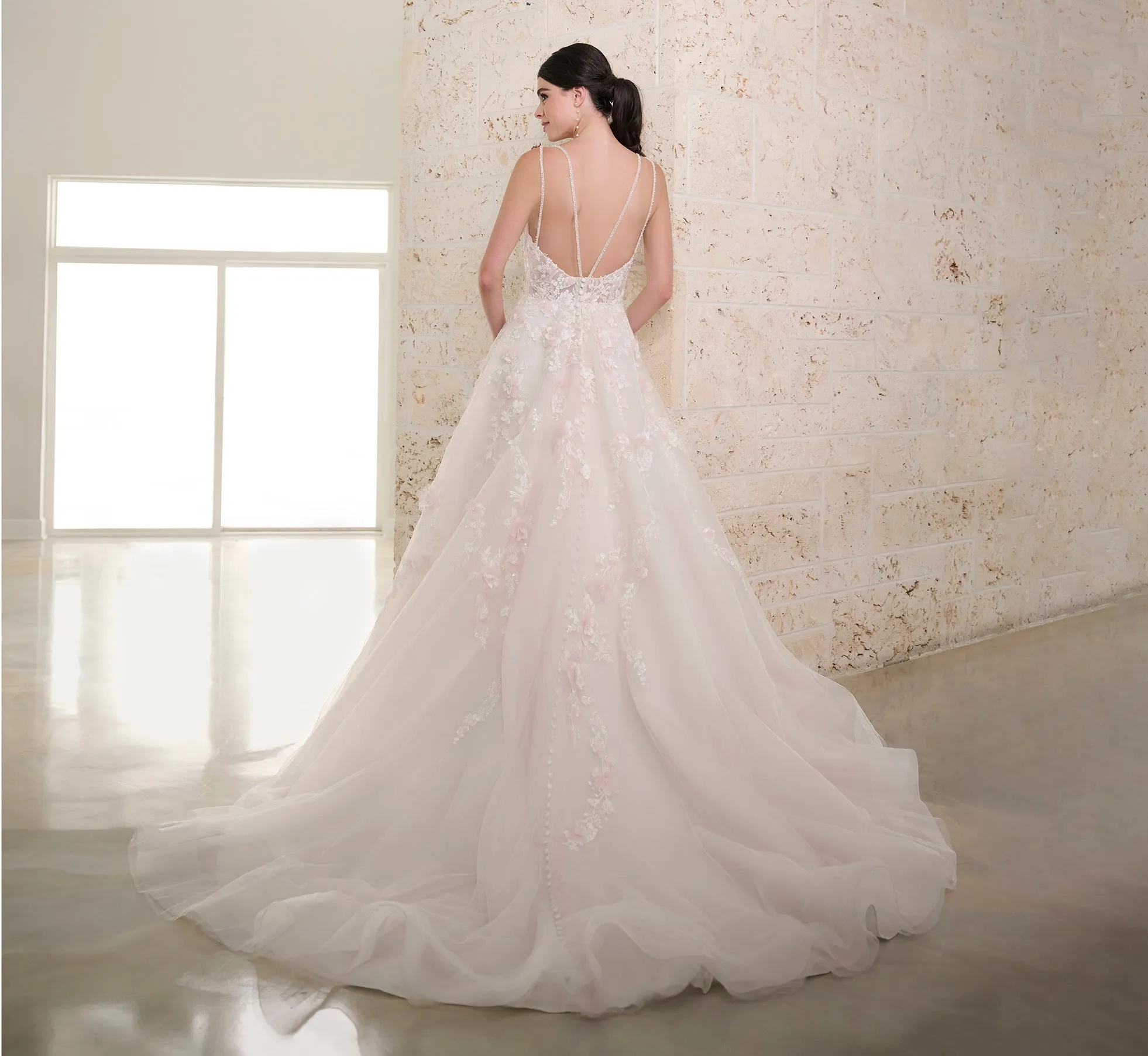 Tulle And Lace A-Line Gown In Ivory Blush sold by Adrianna Papell product image thumbnail 3