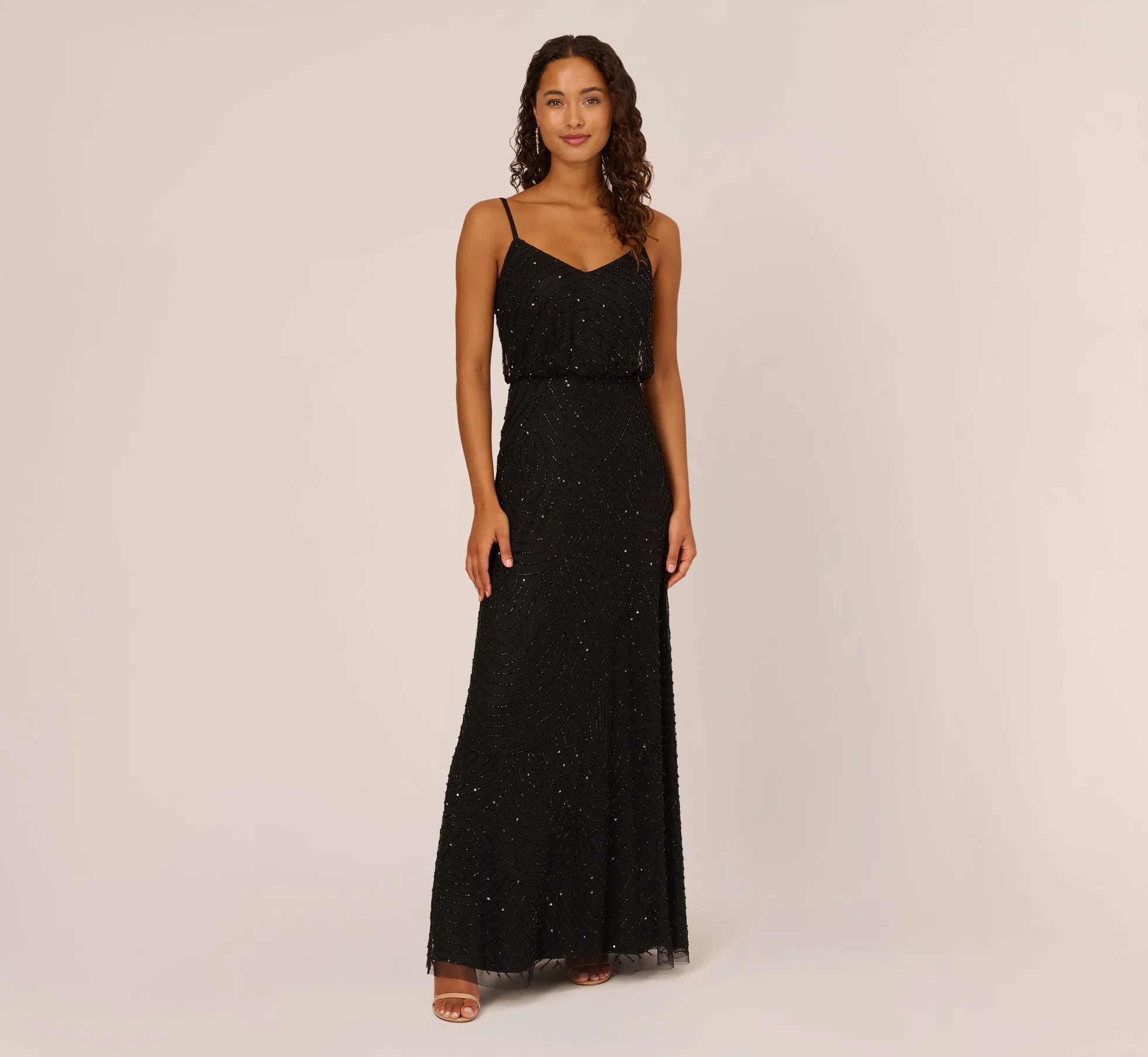 Art Deco Beaded Blouson Gown In Black sold by Adrianna Papell