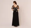 Flutter Sleeve Crepe Gown With Floral Sequin Beading In Black Blush Multi sold by Adrianna Papell