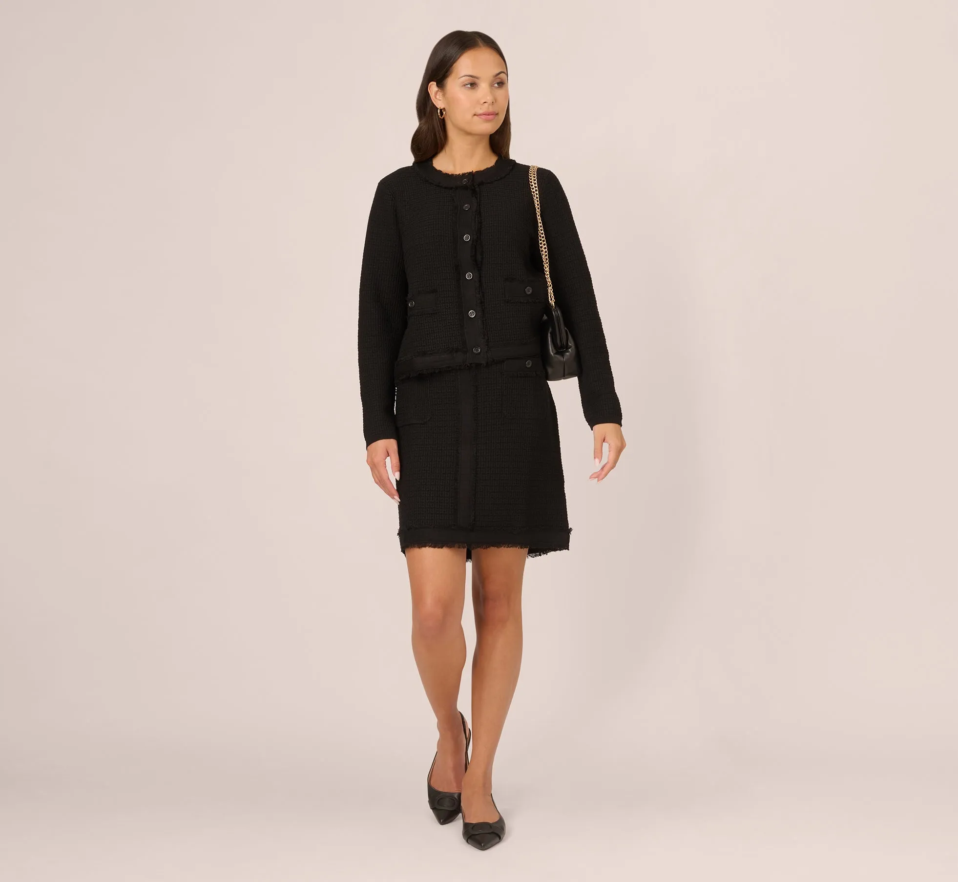 Fray Trimmed Pencil Skirt With Pockets In Black sold by Adrianna Papell product image thumbnail 2