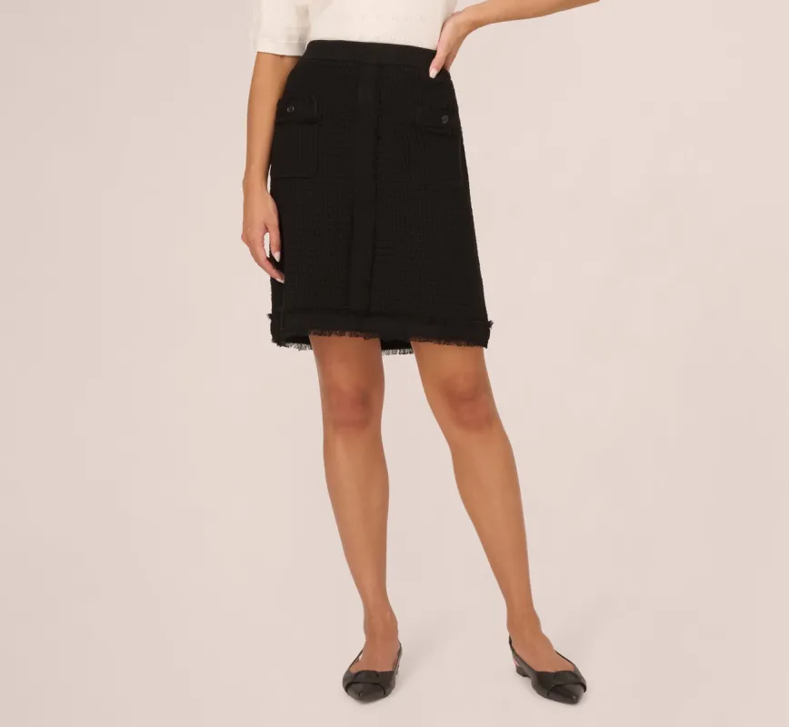 Fray Trimmed Pencil Skirt With Pockets In Black sold by Adrianna Papell