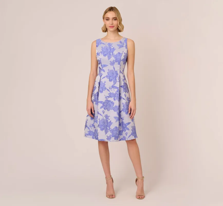Floral Jacquard Fit And Flare Dress With Midi Skirt In Peri Cruise sold by Adrianna Papell