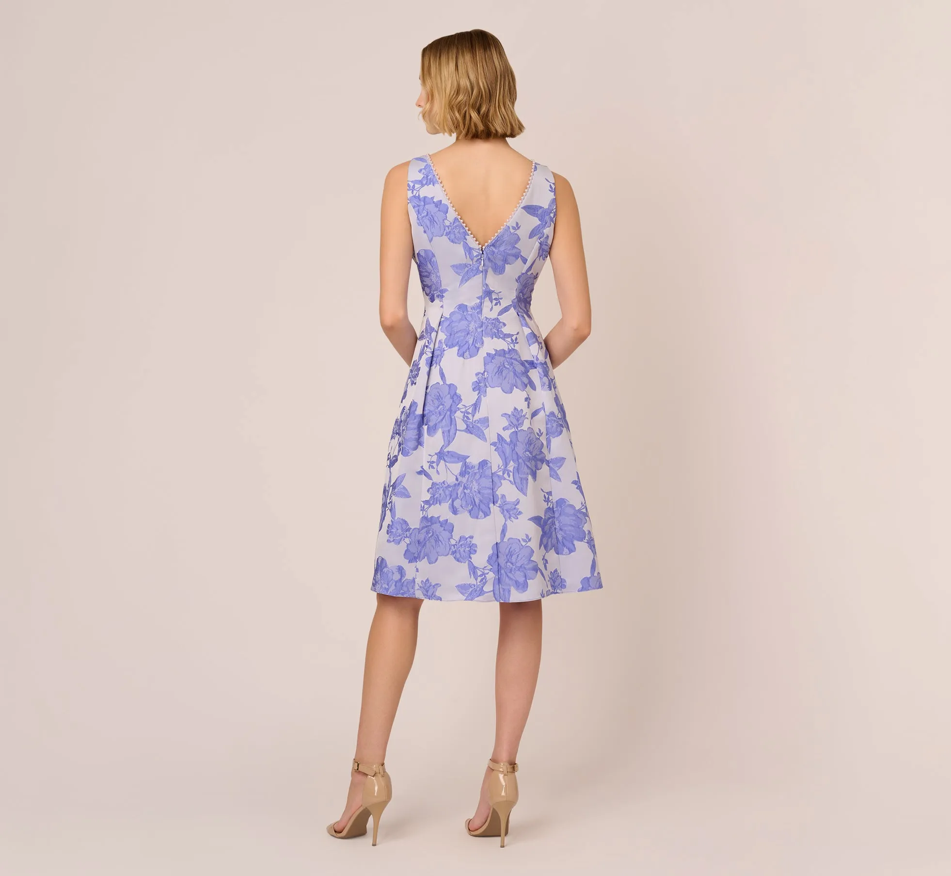 Floral Jacquard Fit And Flare Dress With Midi Skirt In Peri Cruise sold by Adrianna Papell product image thumbnail 4