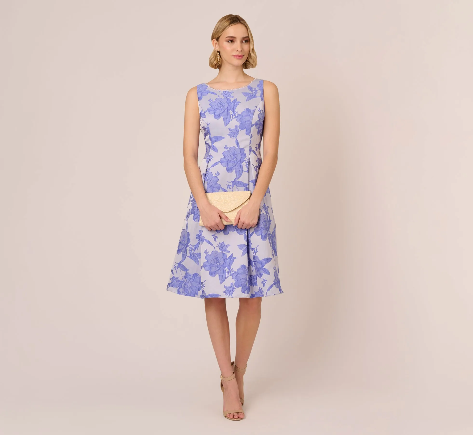 Floral Jacquard Fit And Flare Dress With Midi Skirt In Peri Cruise sold by Adrianna Papell product image thumbnail 2