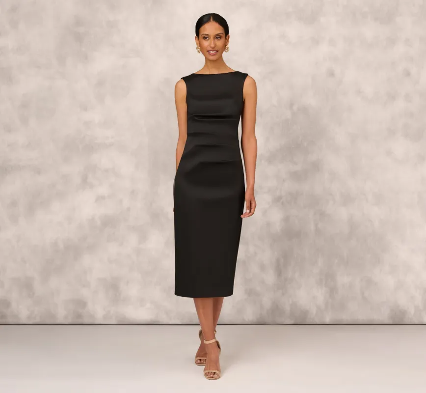 Sleeveless Mikado Ankle-Length Dress With Pleated Details In Black sold by Adrianna Papell