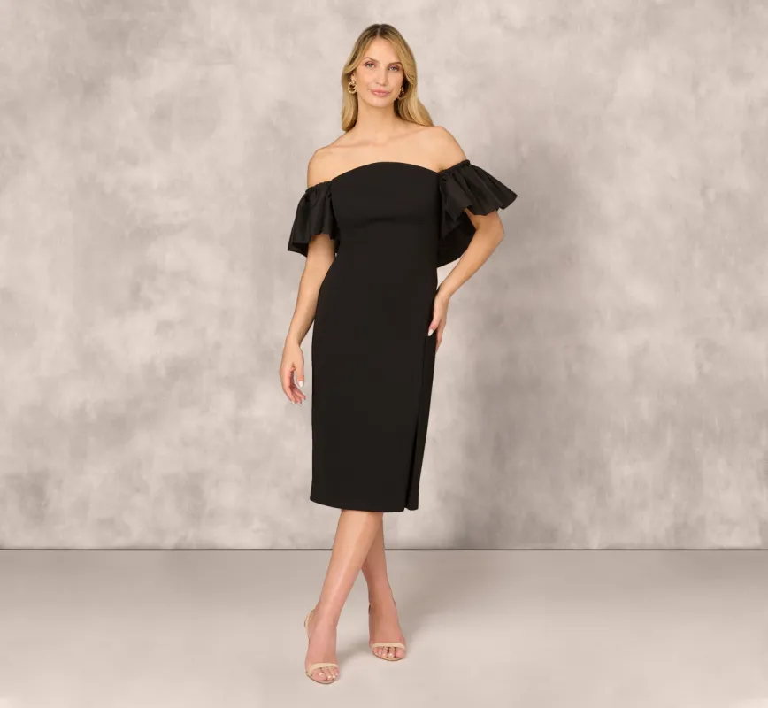 Off The Shoulder Midi Dress With Organza Bubble Sleeves In Black sold by Adrianna Papell