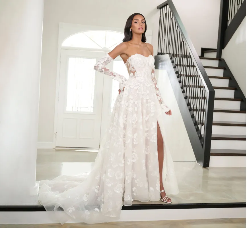 All Over Lace A-Line Gown In Ivory French Lilac Nude sold by Adrianna Papell