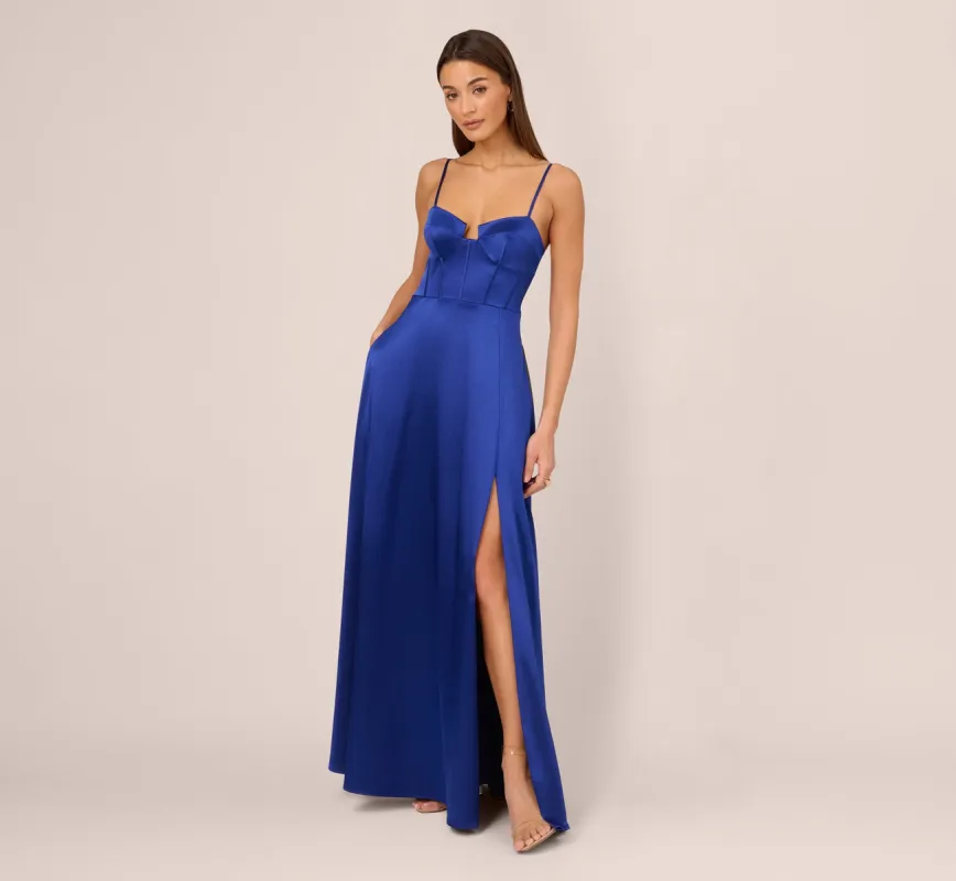 Liquid Satin Gown With Corset Bodice In Royal Sapphire sold by Adrianna Papell