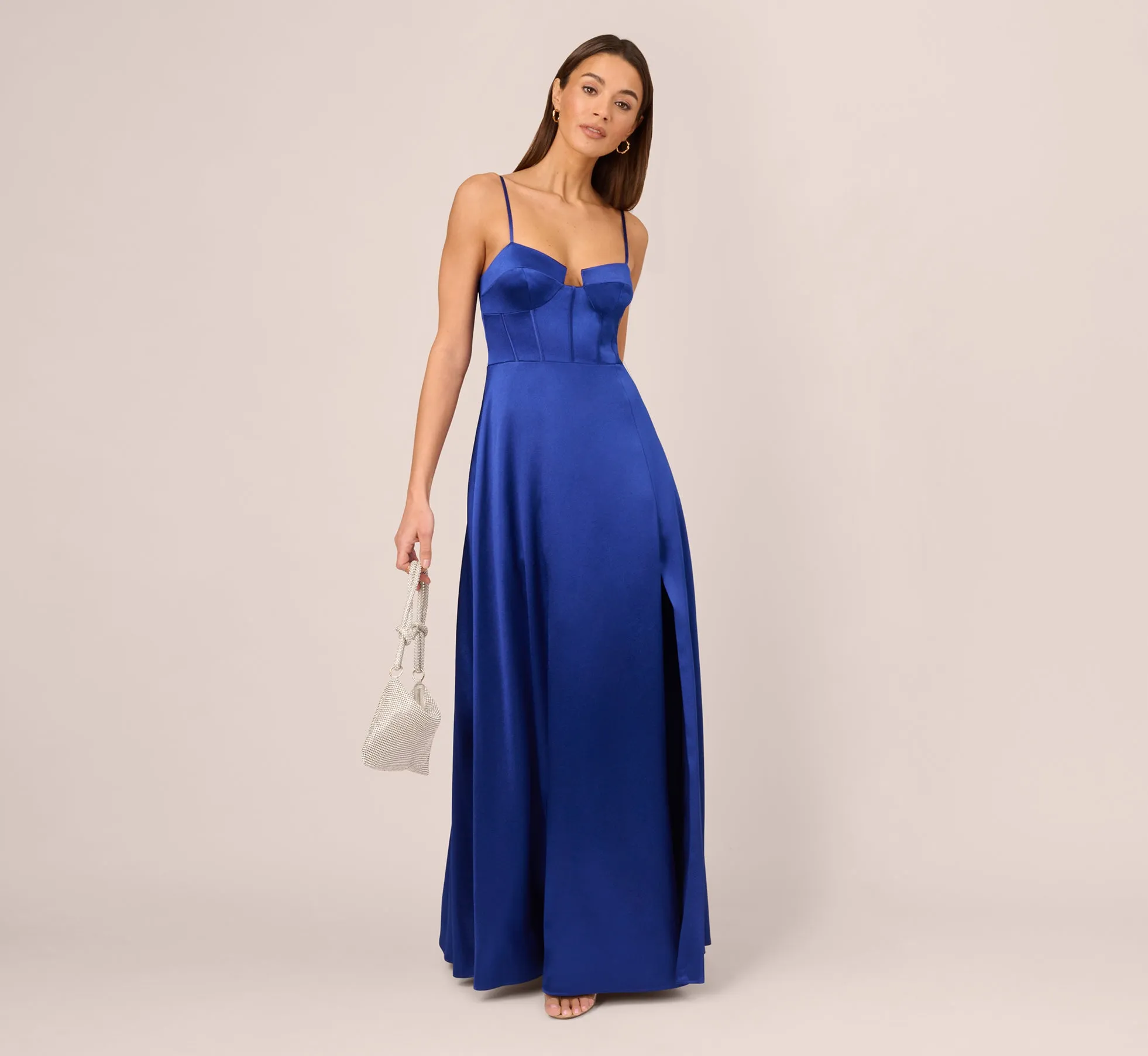 Liquid Satin Gown With Corset Bodice In Royal Sapphire sold by Adrianna Papell product image thumbnail 2