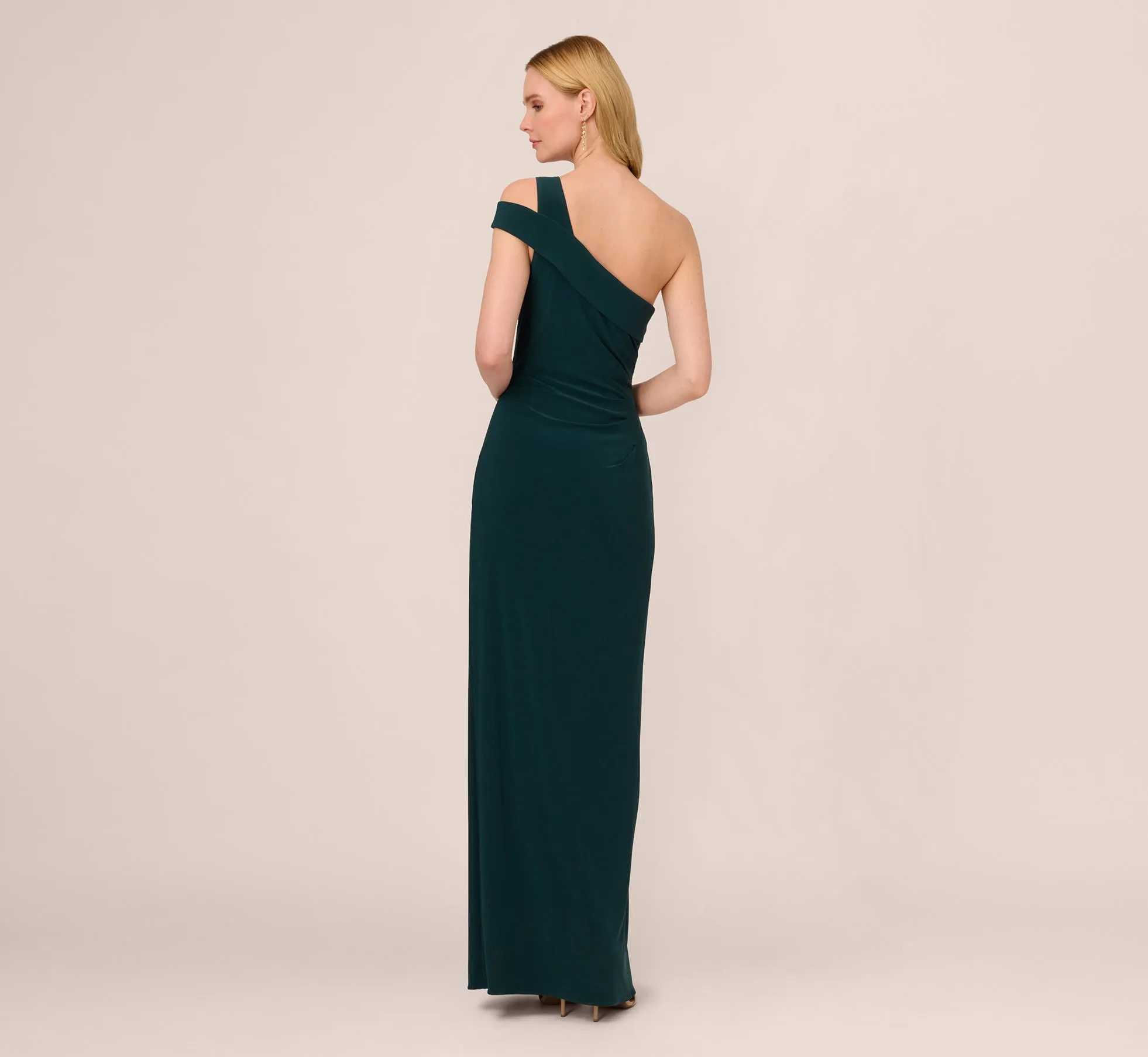 One Shoulder Column Gown With Cutout Shoulder In Hunter sold by Adrianna Papell product image thumbnail 4
