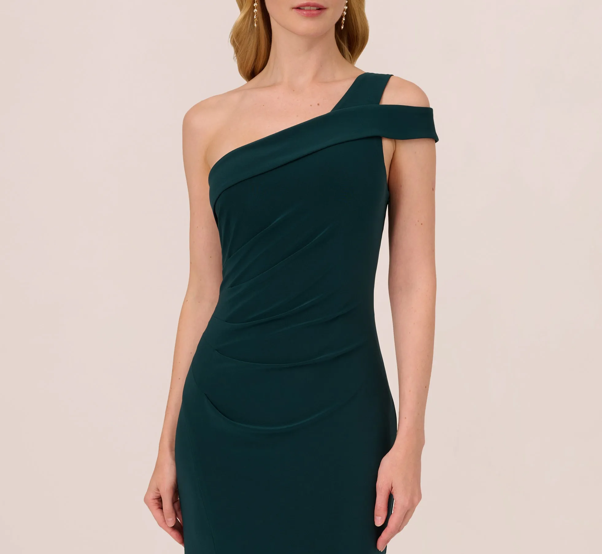 One Shoulder Column Gown With Cutout Shoulder In Hunter sold by Adrianna Papell product image thumbnail 3