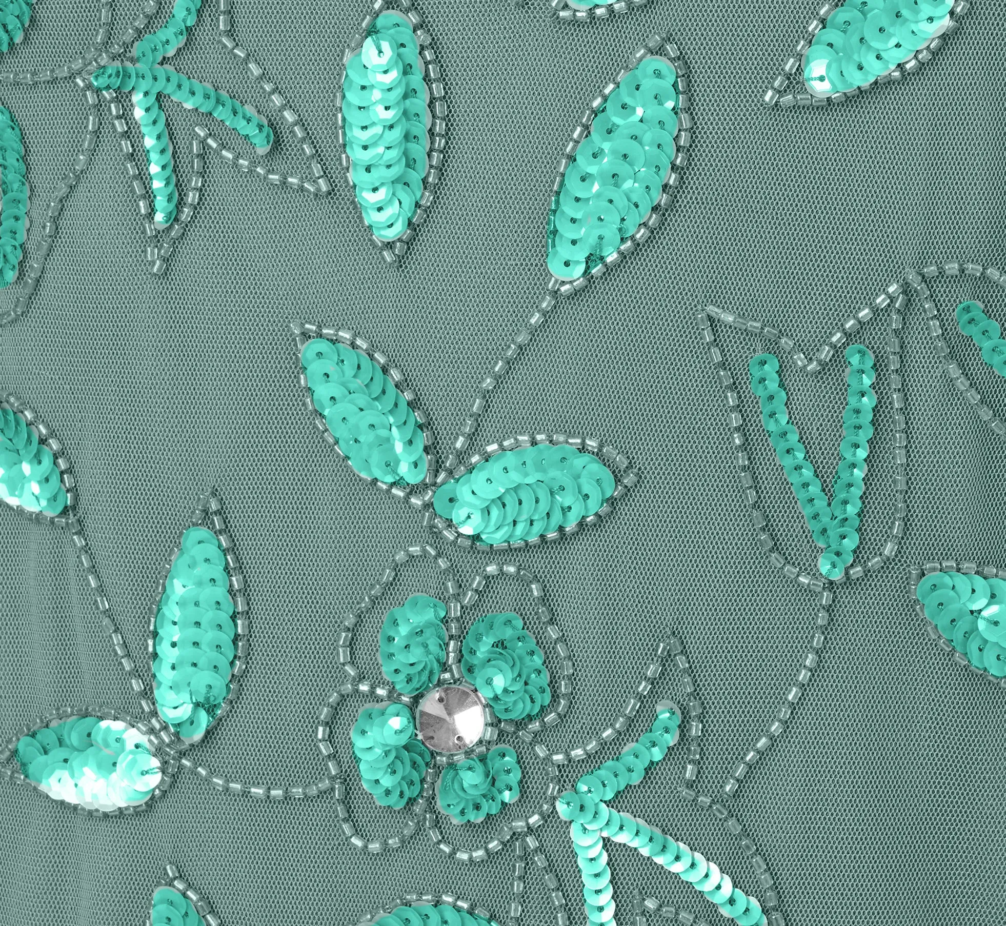 Plus Size Hand Beaded Short Sleeve Floral Godet Gown In Green Slate sold by Adrianna Papell product image thumbnail 4