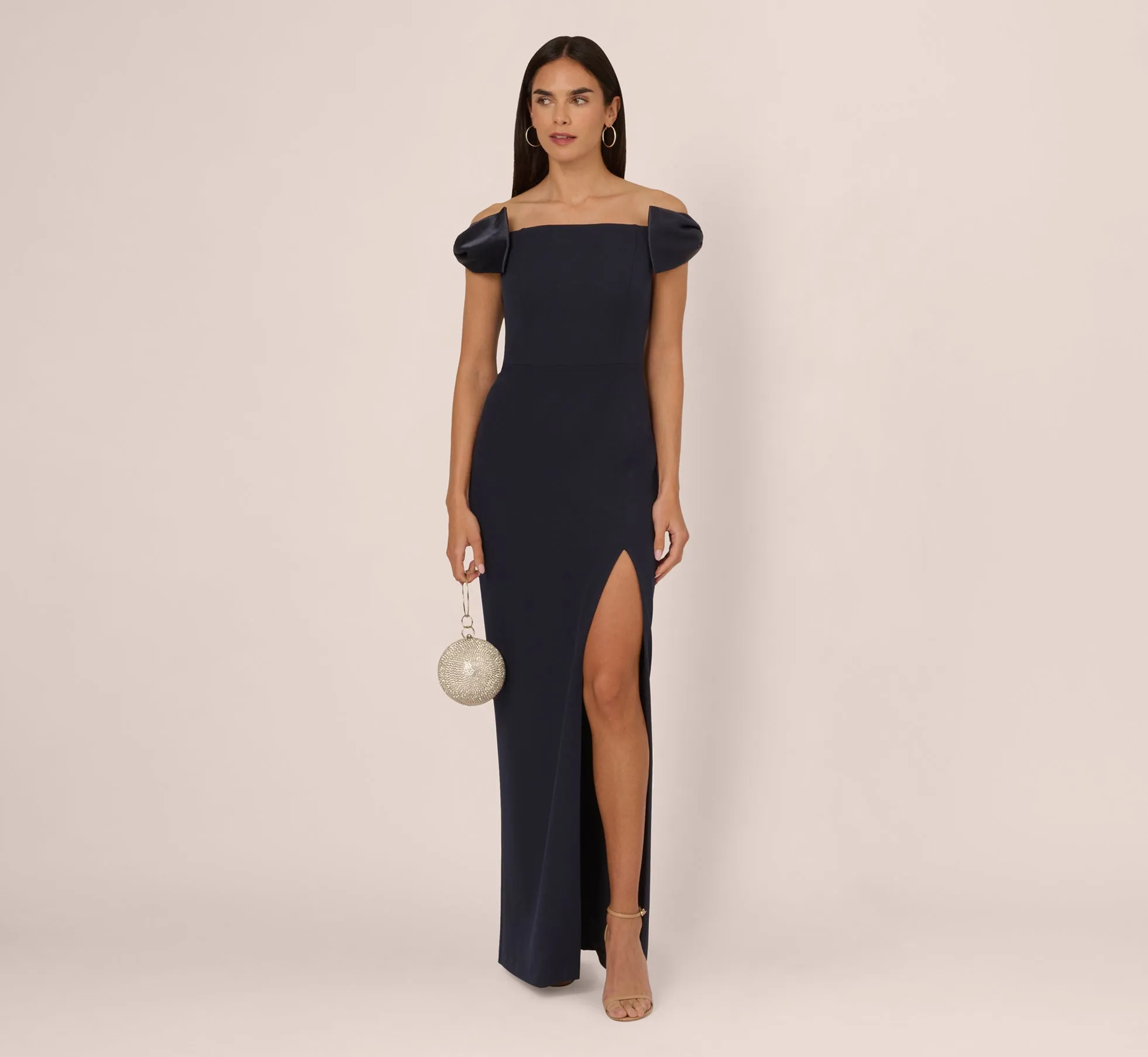 Off The Shoulder Crepe Column Gown With Bow Accents In Twilight sold by Adrianna Papell product image thumbnail 2