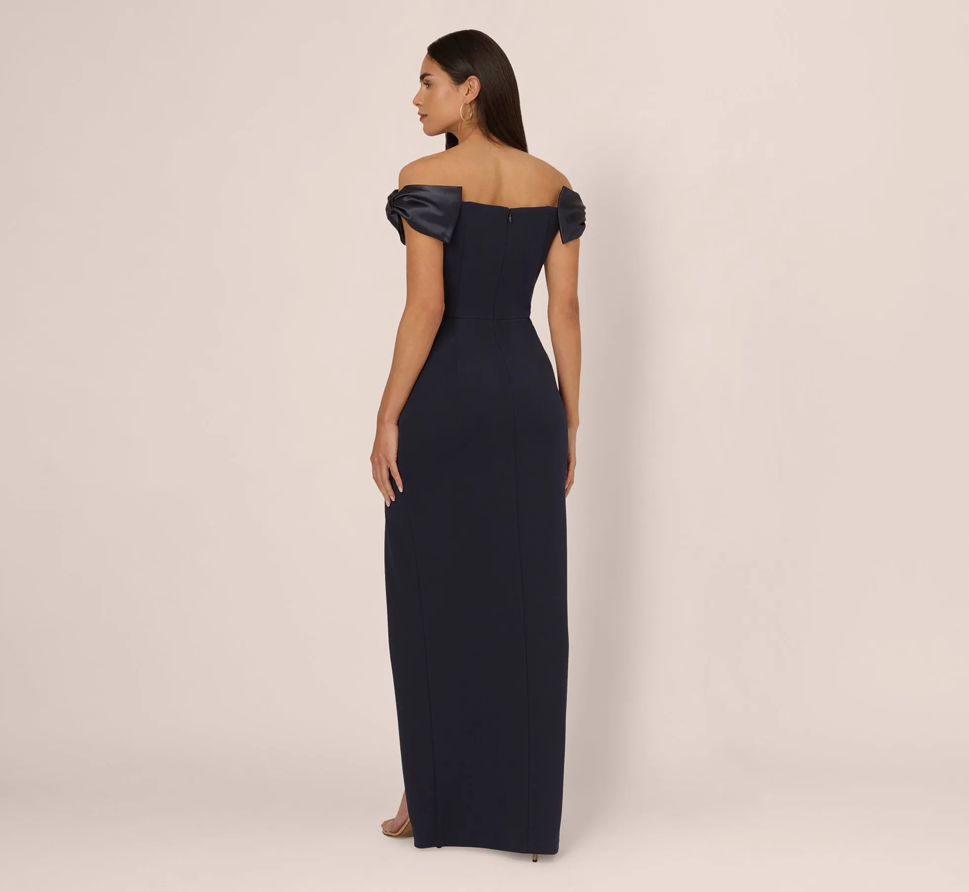 Off The Shoulder Crepe Column Gown With Bow Accents In Twilight sold by Adrianna Papell product image thumbnail 5
