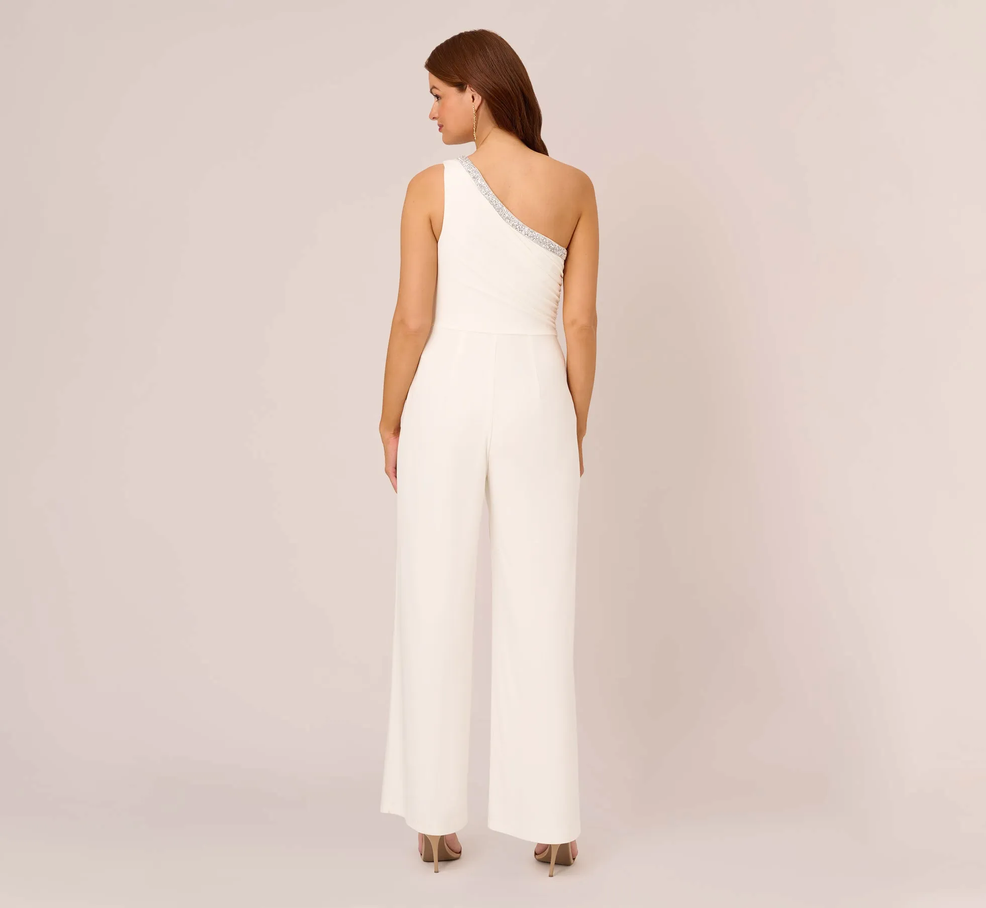 Beaded One-Shoulder Matte Jersey Jumpsuit In Ivory sold by Adrianna Papell product image thumbnail 4