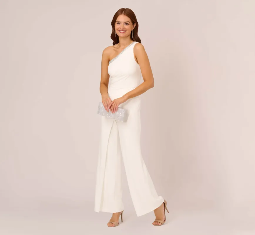 Beaded One-Shoulder Matte Jersey Jumpsuit In Ivory sold by Adrianna Papell