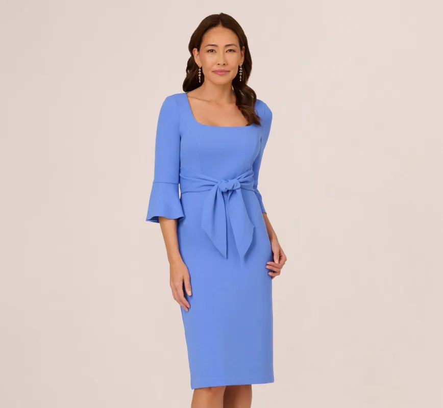 Stretch Knit Crepe Tie-Front Midi-Length Sheath Dress In Precious Peri sold by Adrianna Papell