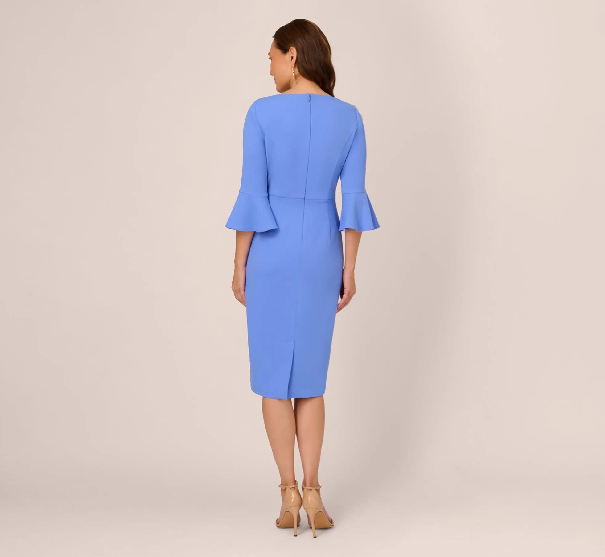 Stretch Knit Crepe Tie-Front Midi-Length Sheath Dress In Precious Peri sold by Adrianna Papell product image thumbnail 4