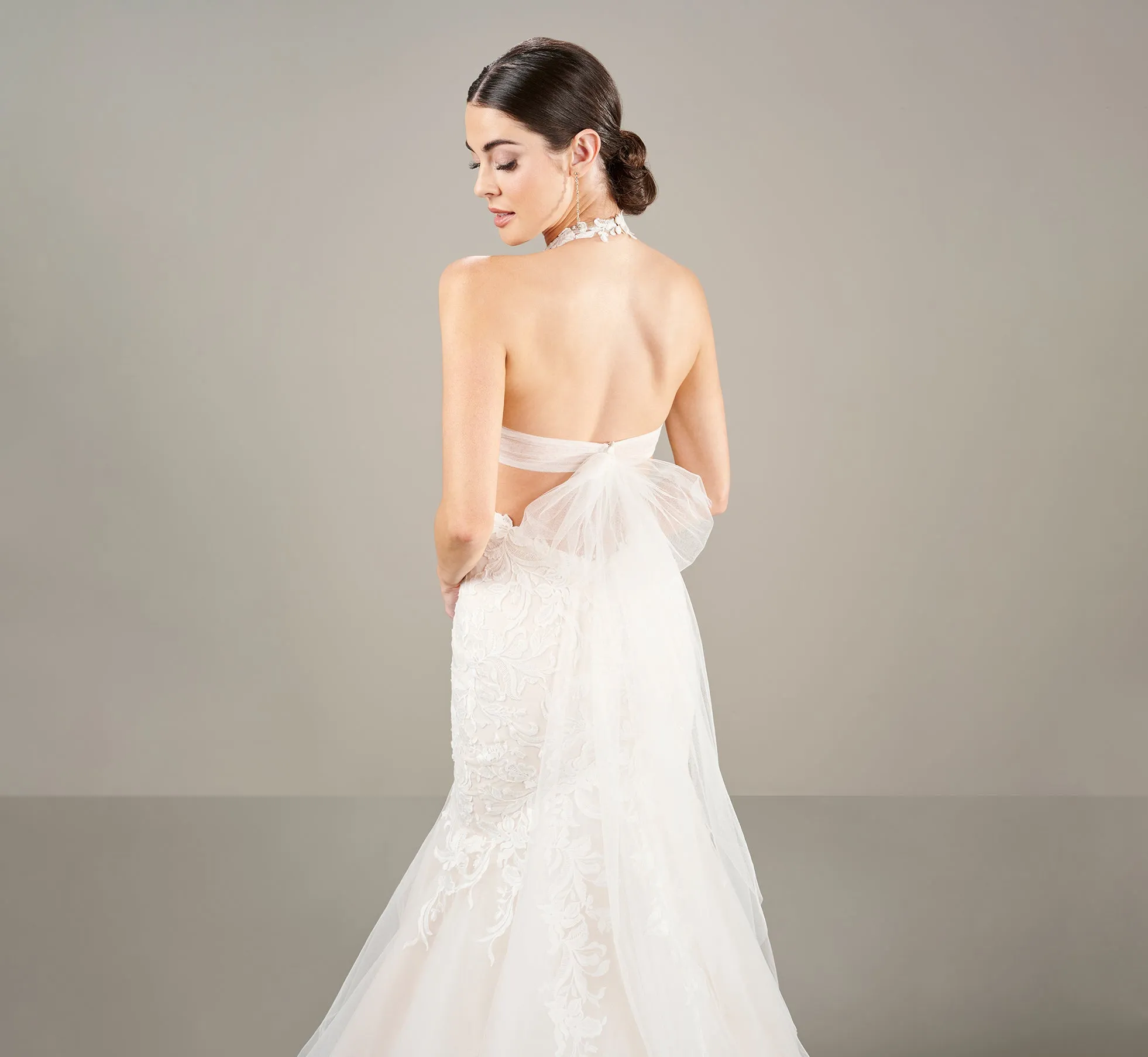 Lace Applique Halter Wedding Gown In Ivory Almond sold by Adrianna Papell product image thumbnail 2