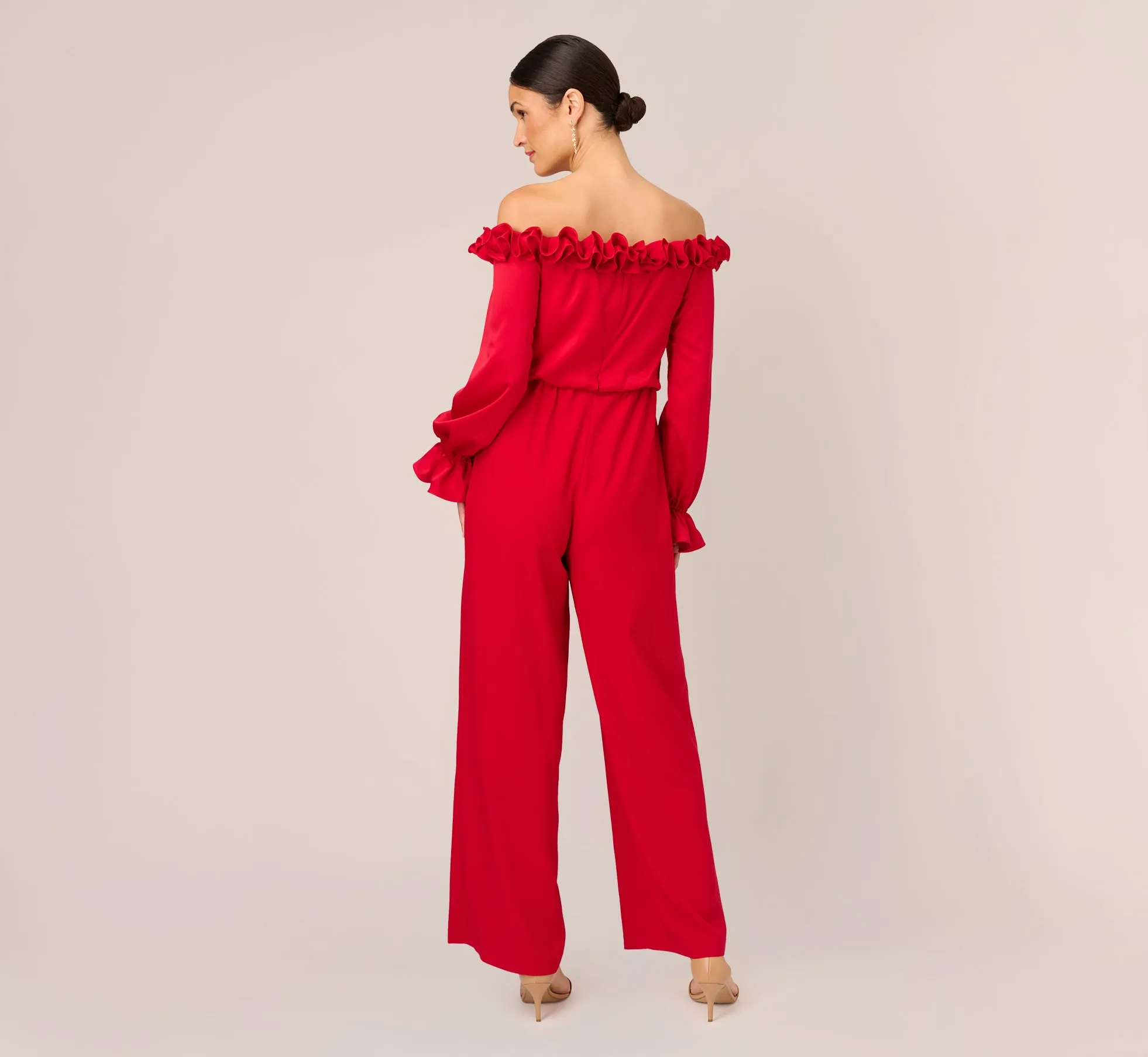 Satin Crepe Blouson Jumpsuit With Rosette Trim In Hot Ruby sold by Adrianna Papell product image thumbnail 4