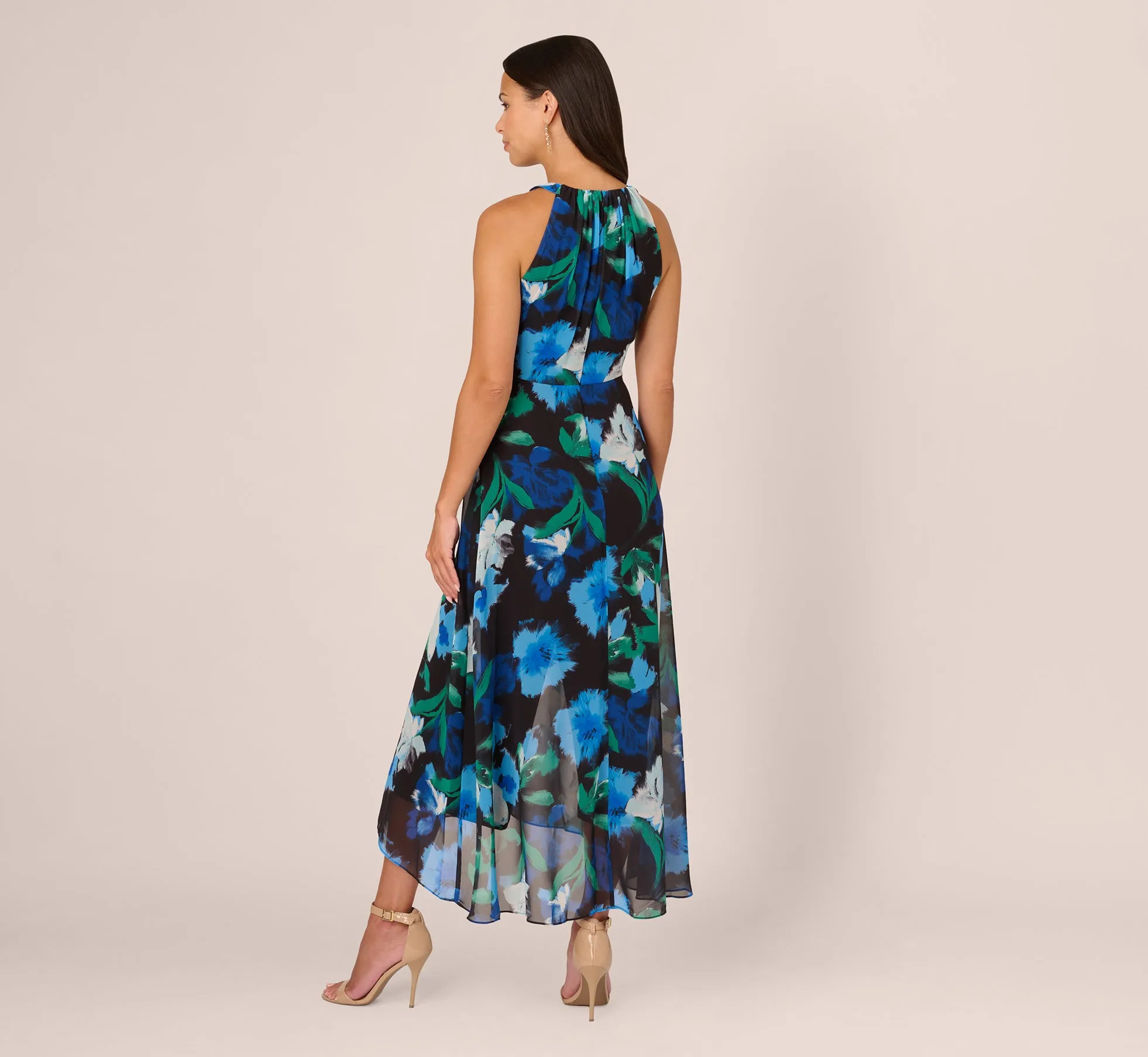 Floral Print Chiffon Cropped Jumpsuit With Wide Legs In Black Multi sold by Adrianna Papell product image thumbnail 4