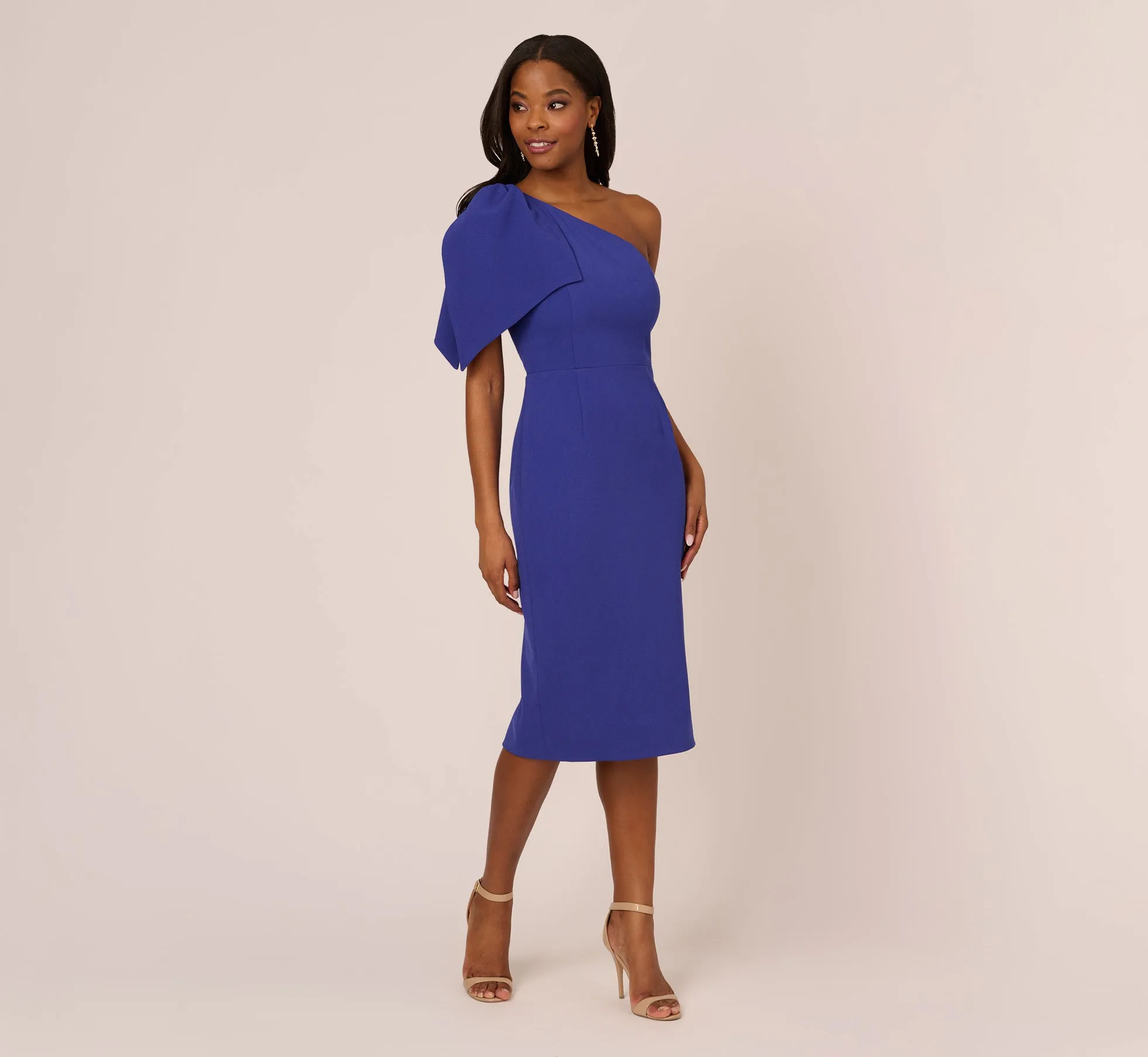 One Shoulder Midi Dress With Bow Accent In Disco Indigo sold by Adrianna Papell