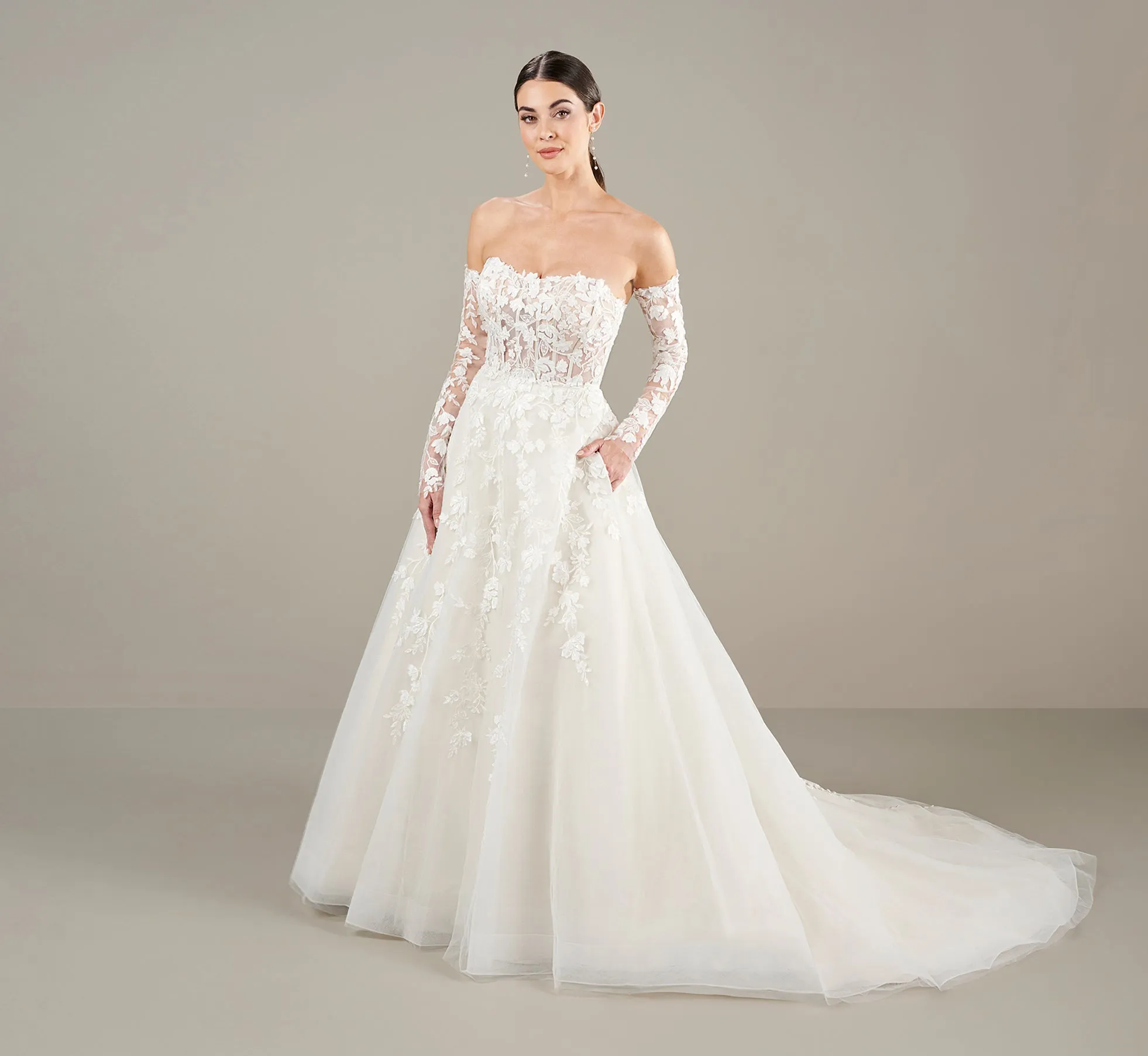 Strapless Lace Applique A Line Wedding Gown In Ivory Oyster sold by Adrianna Papell