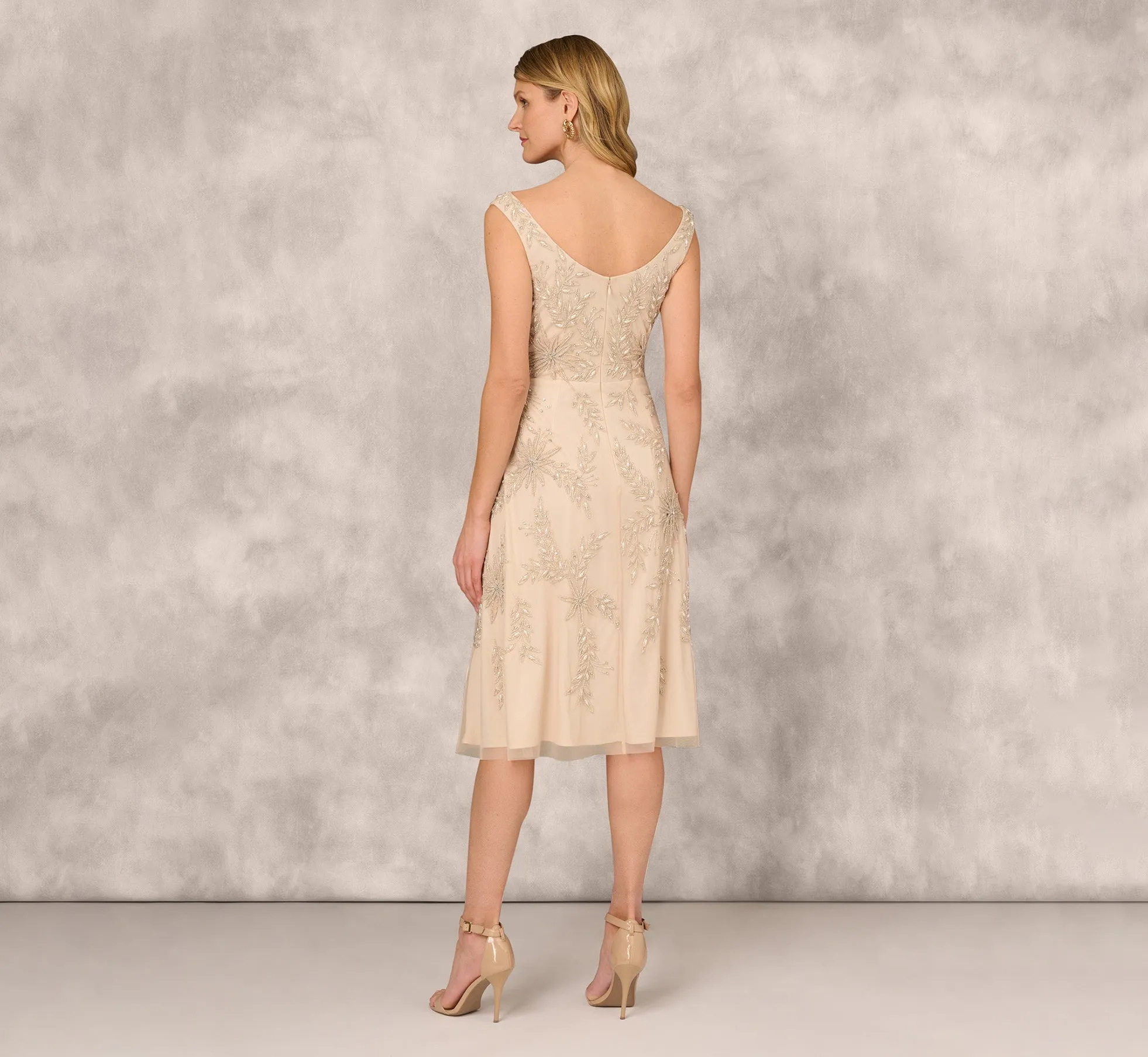 Beaded Sleeveless Midi Dress With Sweetheart Neckline In Champagne sold by Adrianna Papell product image thumbnail 4