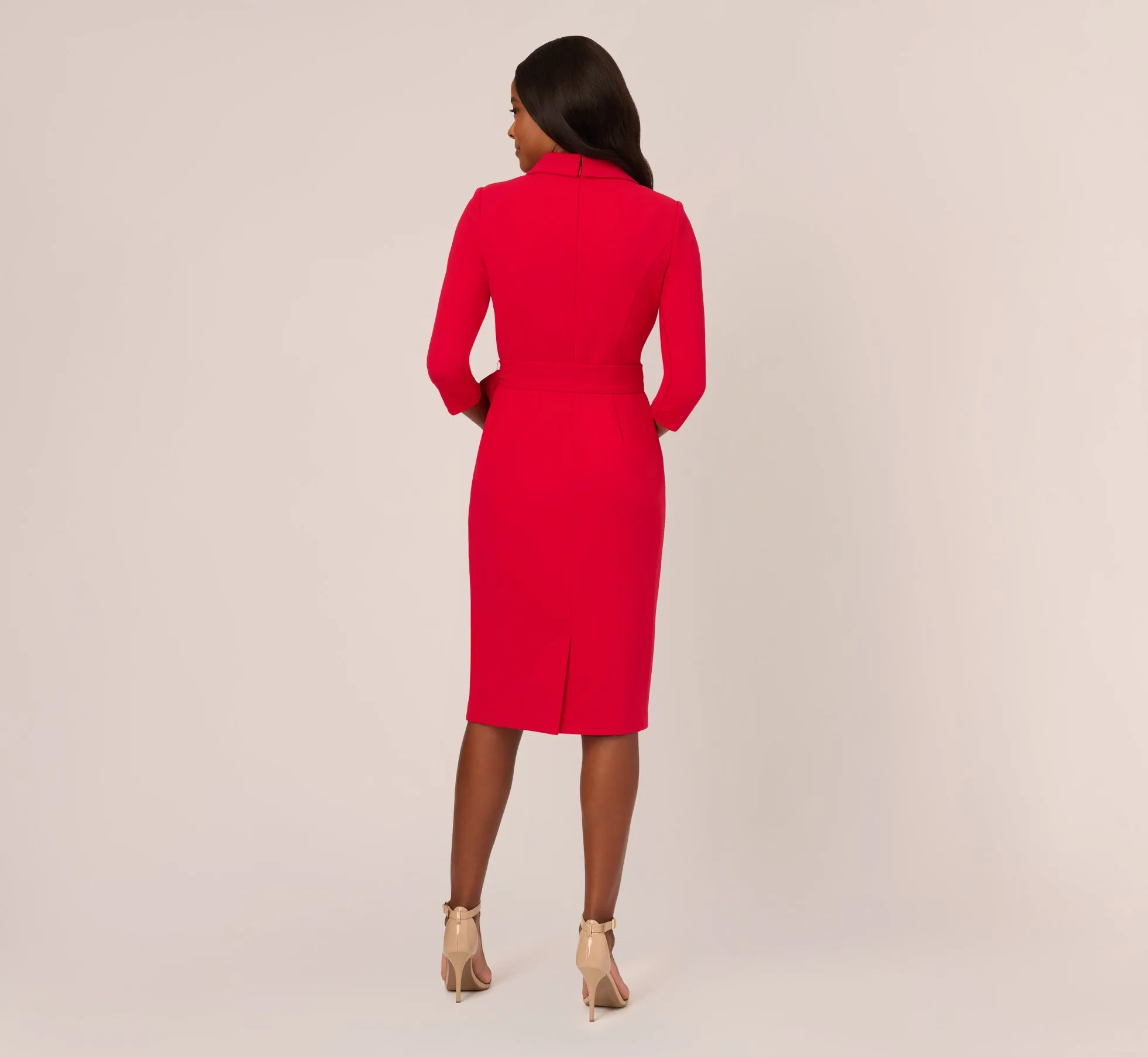 Wrap Front Dress With Three-Quarter Sleeves In Hot Ruby sold by Adrianna Papell product image thumbnail 4