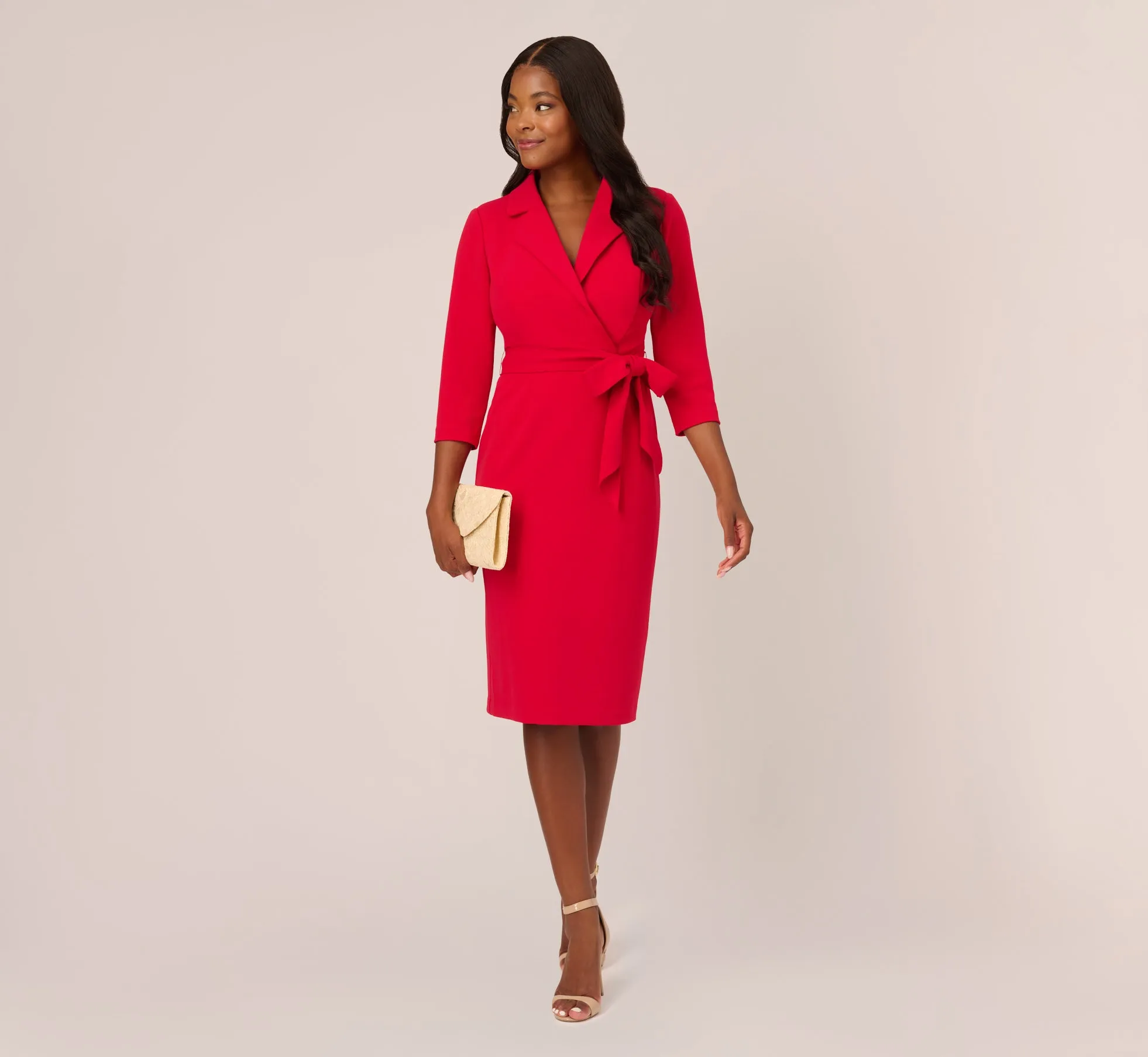 Wrap Front Dress With Three-Quarter Sleeves In Hot Ruby sold by Adrianna Papell product image thumbnail 2