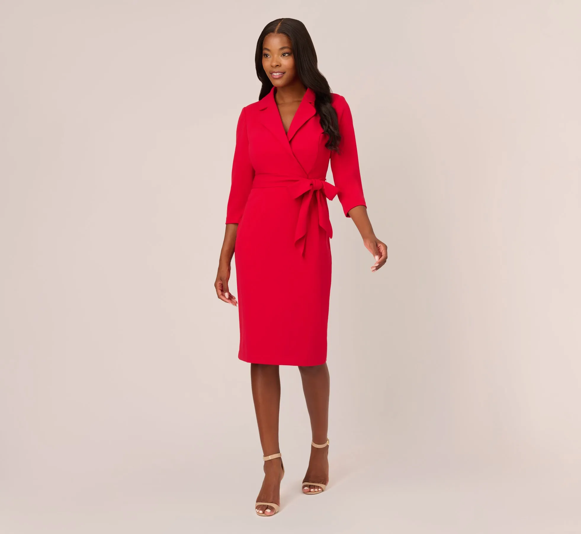 Wrap Front Dress With Three-Quarter Sleeves In Hot Ruby sold by Adrianna Papell