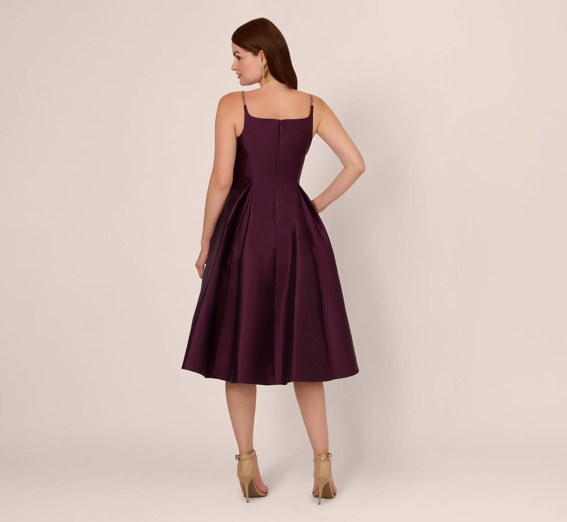 Mikado Midi Dress With Beaded Spaghetti Straps In Pinot Noir sold by Adrianna Papell product image thumbnail 4