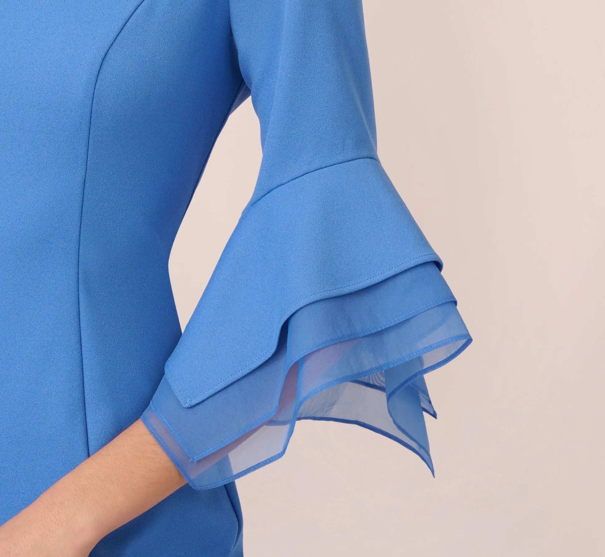 Knit Crepe Sheath Dress With Tiered Three Quarter Sleeves In Cool Water sold by Adrianna Papell product image thumbnail 5