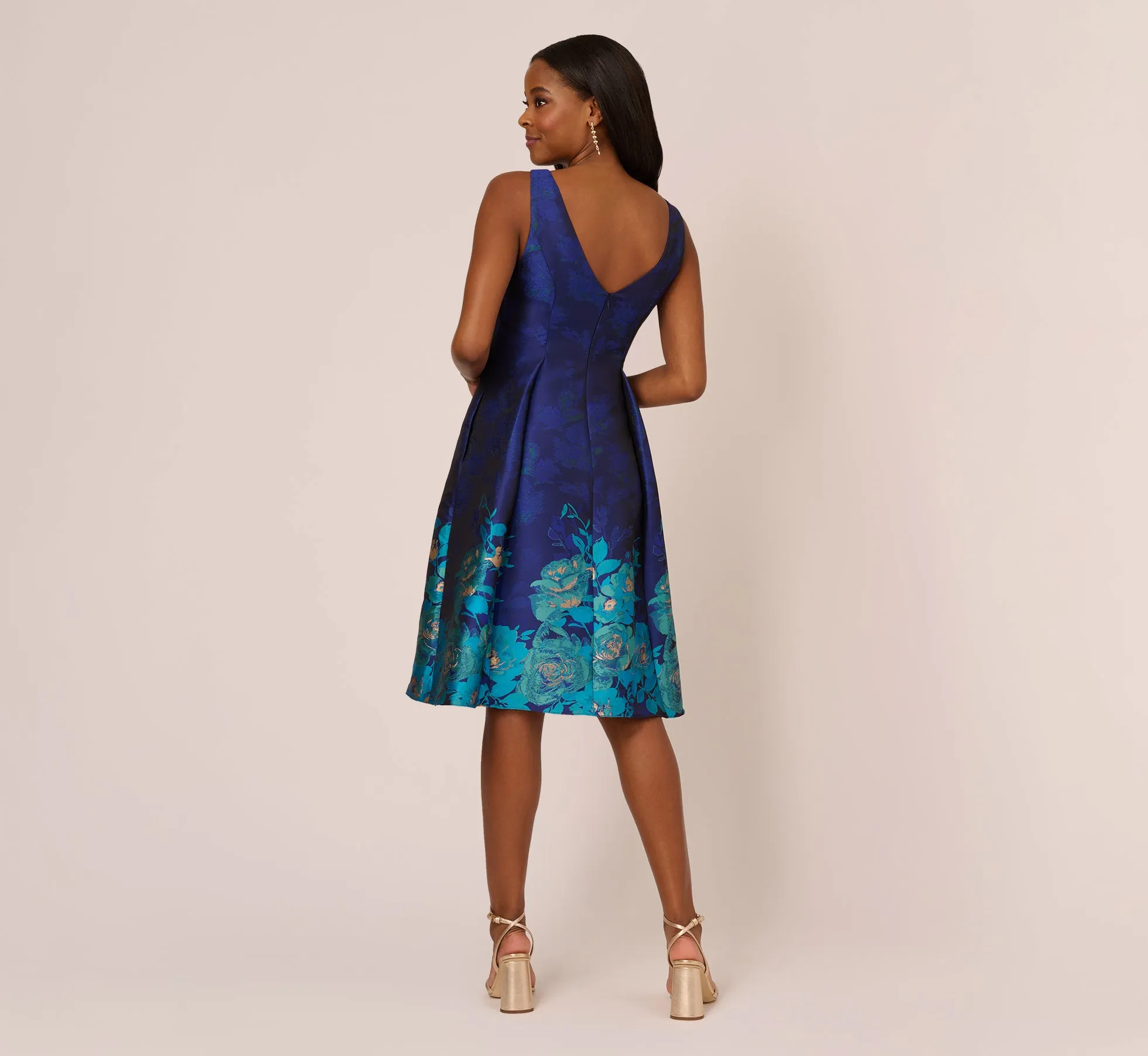 Jacquard Midi Dress With Metallic Floral Trim In Blue Teal Multi sold by Adrianna Papell product image thumbnail 4