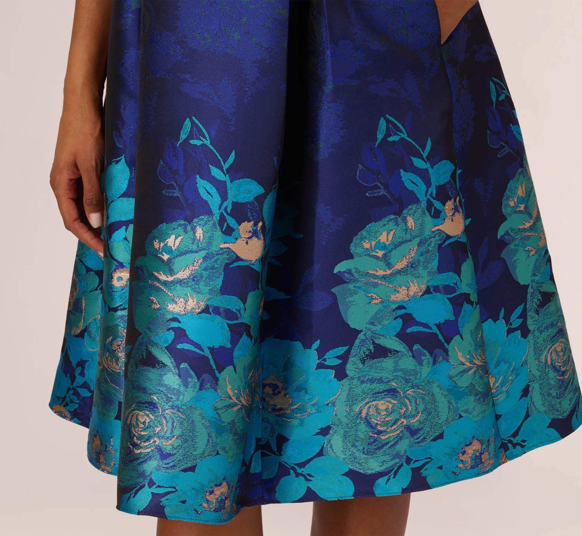 Jacquard Midi Dress With Metallic Floral Trim In Blue Teal Multi sold by Adrianna Papell product image thumbnail 5