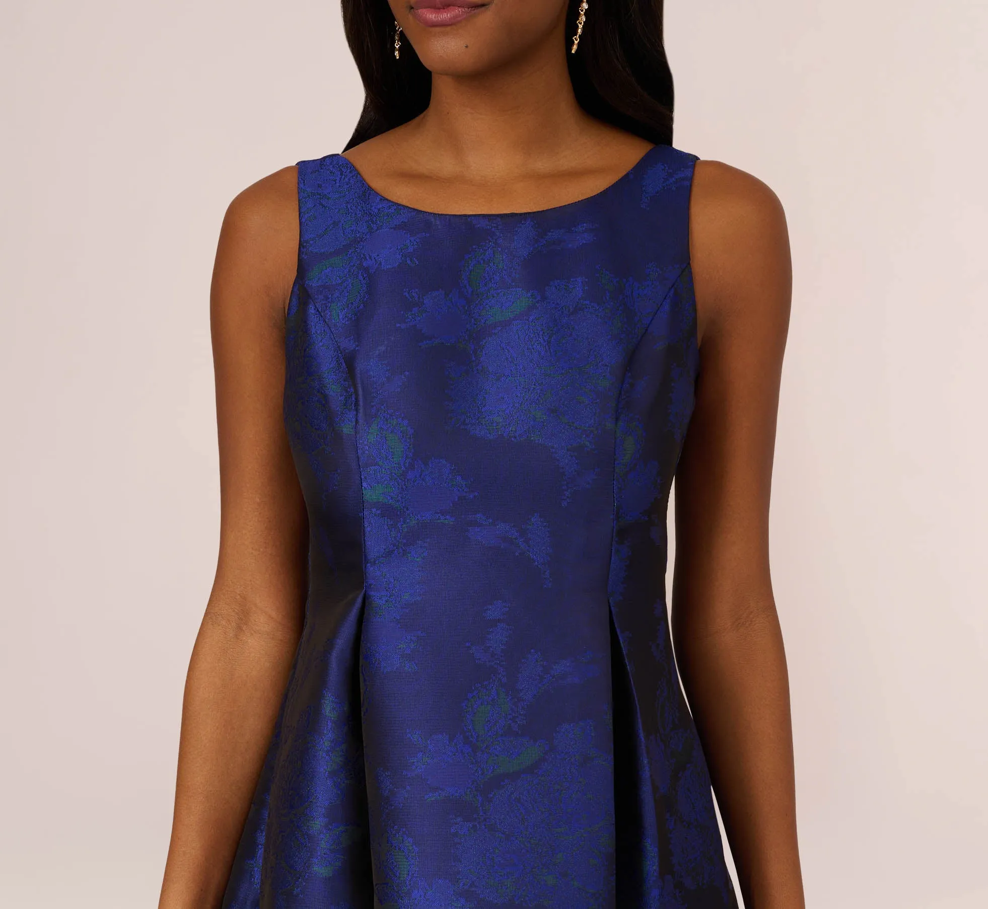 Jacquard Midi Dress With Metallic Floral Trim In Blue Teal Multi sold by Adrianna Papell product image thumbnail 3