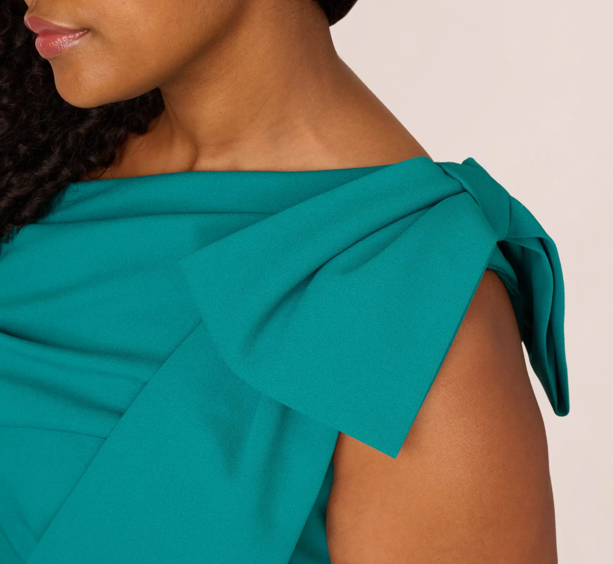 Plus Size Stretch Crepe One Shoulder Mermaid Gown With Bow Accent In Tempo Teal sold by Adrianna Papell product image thumbnail 5