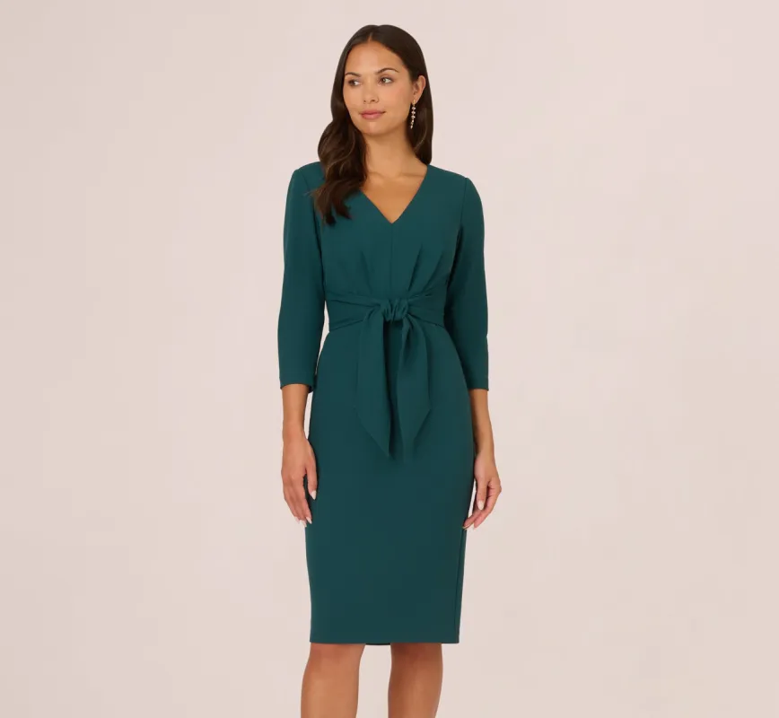 Three Quarter Sleeve Pleated Midi Dress With Tie Waist In Hunter sold by Adrianna Papell