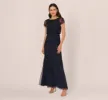 Jasmine Beaded Blouson Gown With Sheer Short Sleeves In Navy Black sold by Adrianna Papell